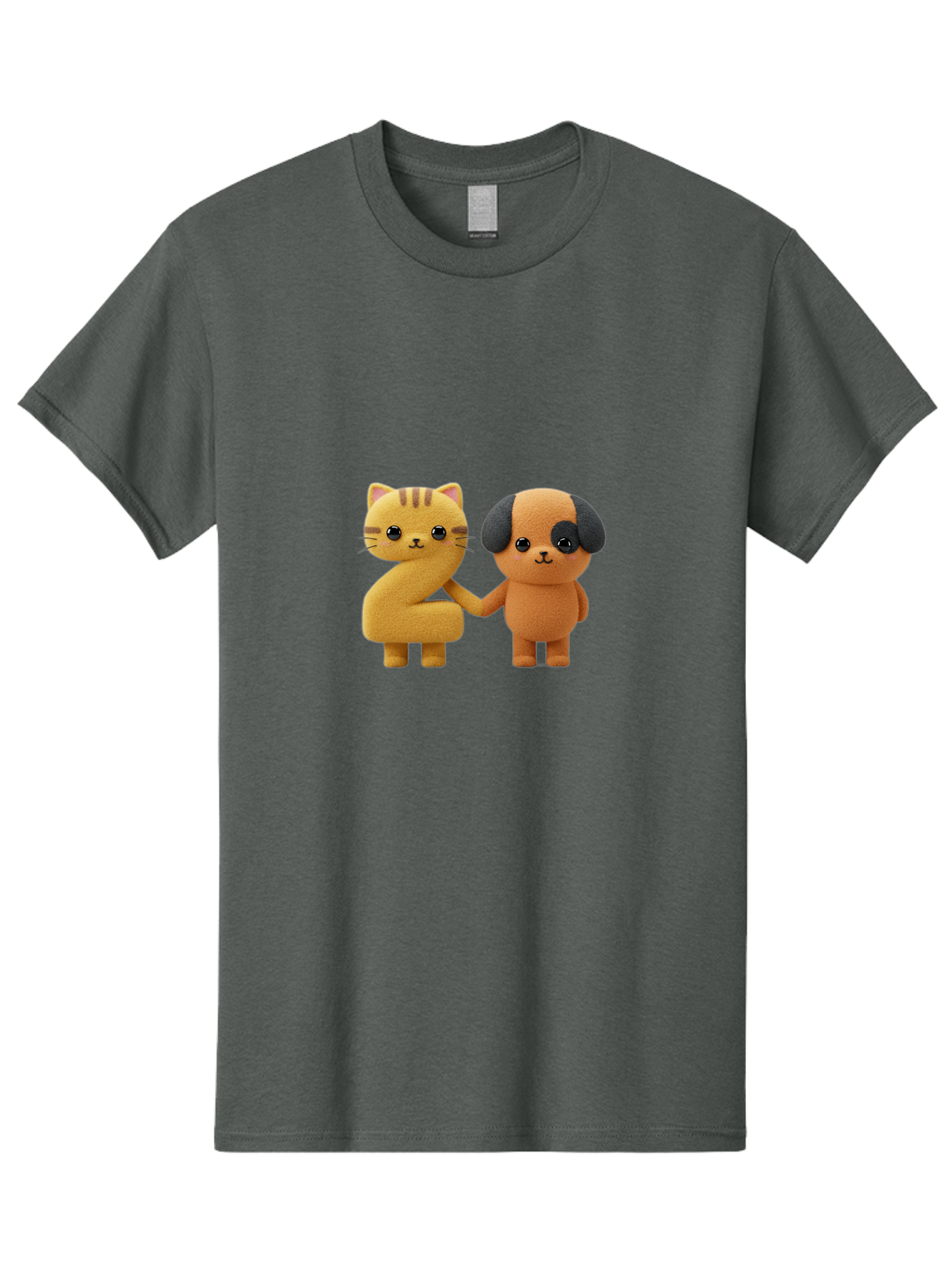 Cat-And-Dog Men'S Graphic Tee, 100% Cotton, Comfortable Casual Summer Wear, Machine Washable, Cartoon Cat, Dog, Holding Hands, Friendship, Cute Animals, Adorable Characters, Kawaii, Cartoon Style, Animal Friends, Funny Pets Bab721
