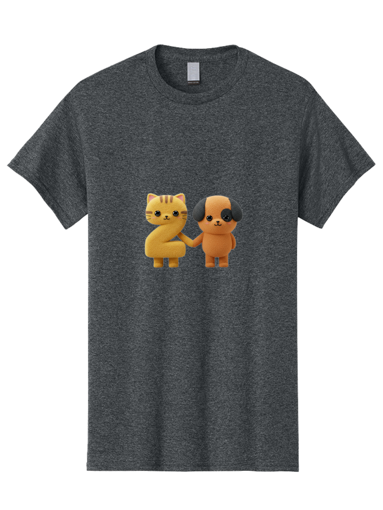 Cat-And-Dog Men'S Graphic Tee, 100% Cotton, Comfortable Casual Summer Wear, Machine Washable, Cartoon Cat, Dog, Holding Hands, Friendship, Cute Animals, Adorable Characters, Kawaii, Cartoon Style, Animal Friends, Funny Pets Bab721