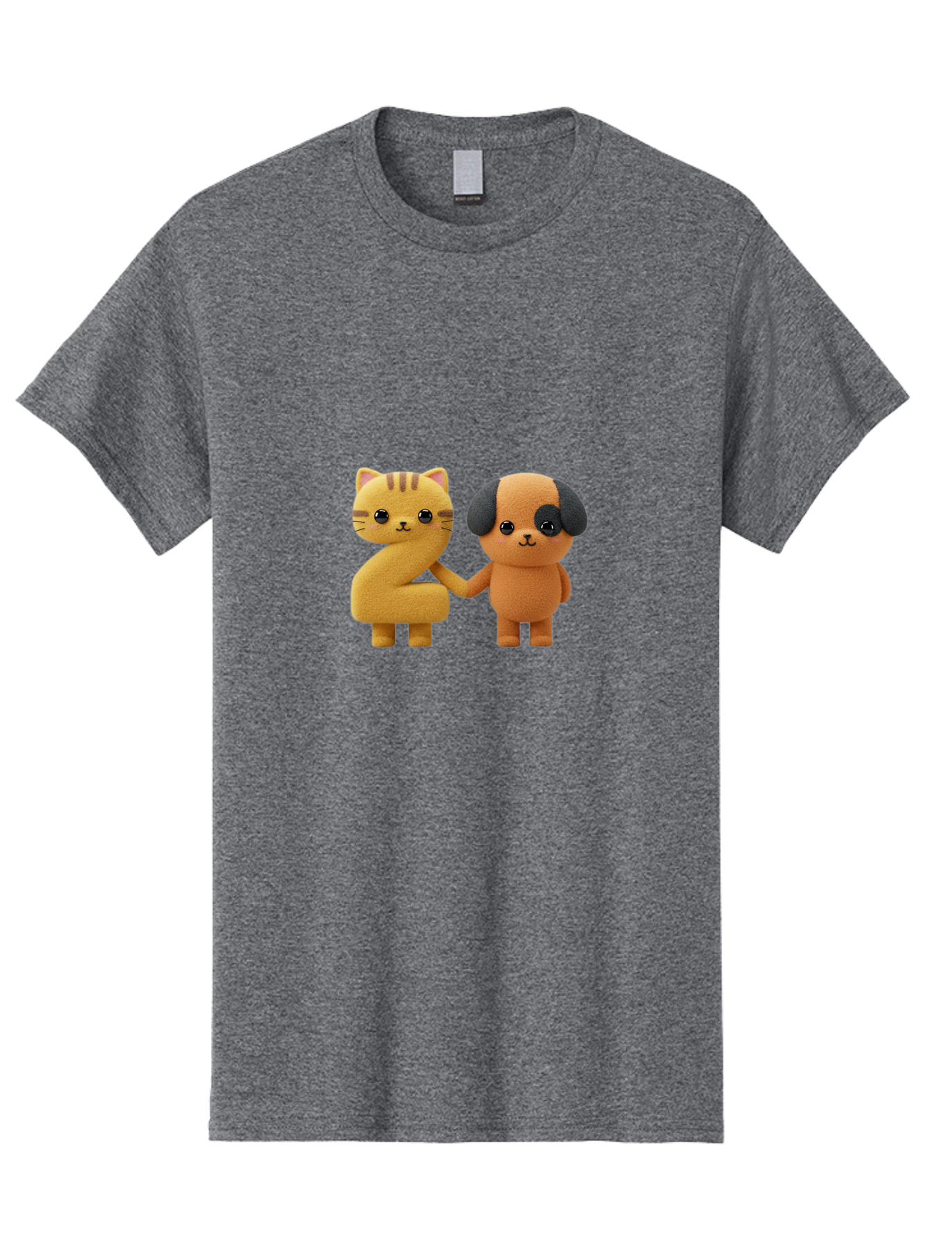 Cat-And-Dog Men'S Graphic Tee, 100% Cotton, Comfortable Casual Summer Wear, Machine Washable, Cartoon Cat, Dog, Holding Hands, Friendship, Cute Animals, Adorable Characters, Kawaii, Cartoon Style, Animal Friends, Funny Pets Bab721