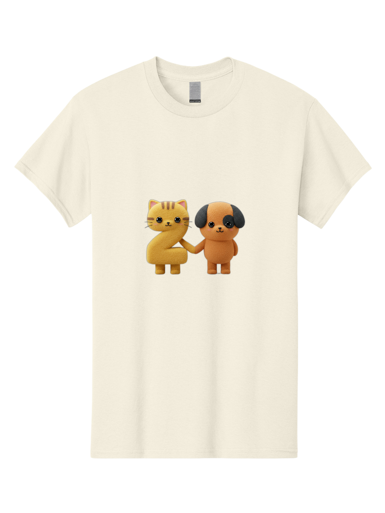 Cat-And-Dog Men'S Graphic Tee, 100% Cotton, Comfortable Casual Summer Wear, Machine Washable, Cartoon Cat, Dog, Holding Hands, Friendship, Cute Animals, Adorable Characters, Kawaii, Cartoon Style, Animal Friends, Funny Pets Bab721