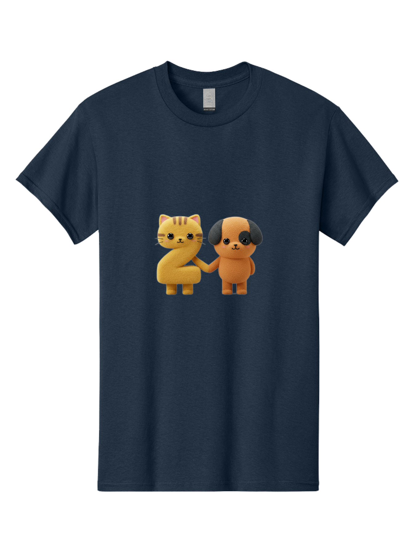 Cat-And-Dog Men'S Graphic Tee, 100% Cotton, Comfortable Casual Summer Wear, Machine Washable, Cartoon Cat, Dog, Holding Hands, Friendship, Cute Animals, Adorable Characters, Kawaii, Cartoon Style, Animal Friends, Funny Pets Bab721
