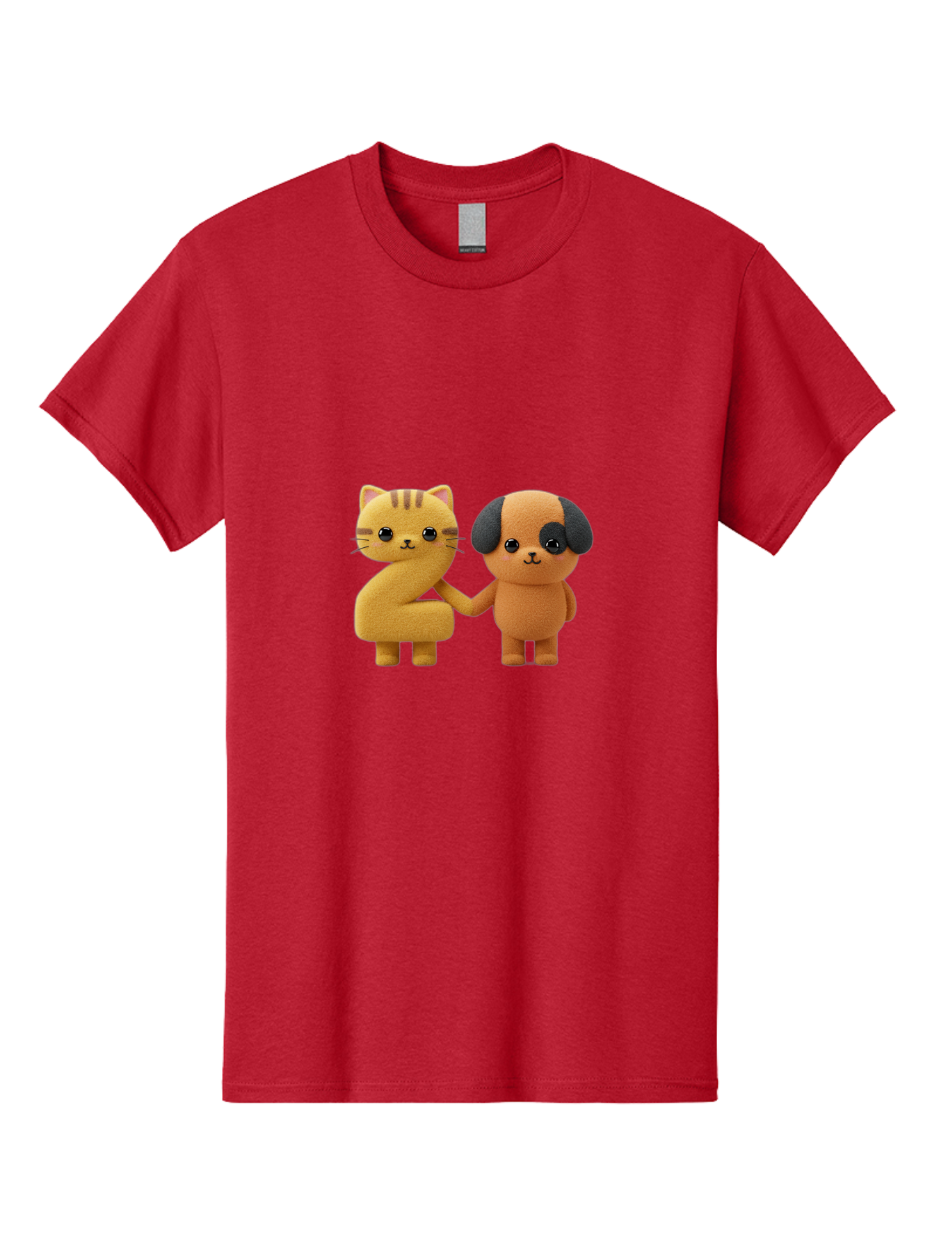 Cat-And-Dog Men'S Graphic Tee, 100% Cotton, Comfortable Casual Summer Wear, Machine Washable, Cartoon Cat, Dog, Holding Hands, Friendship, Cute Animals, Adorable Characters, Kawaii, Cartoon Style, Animal Friends, Funny Pets Bab721