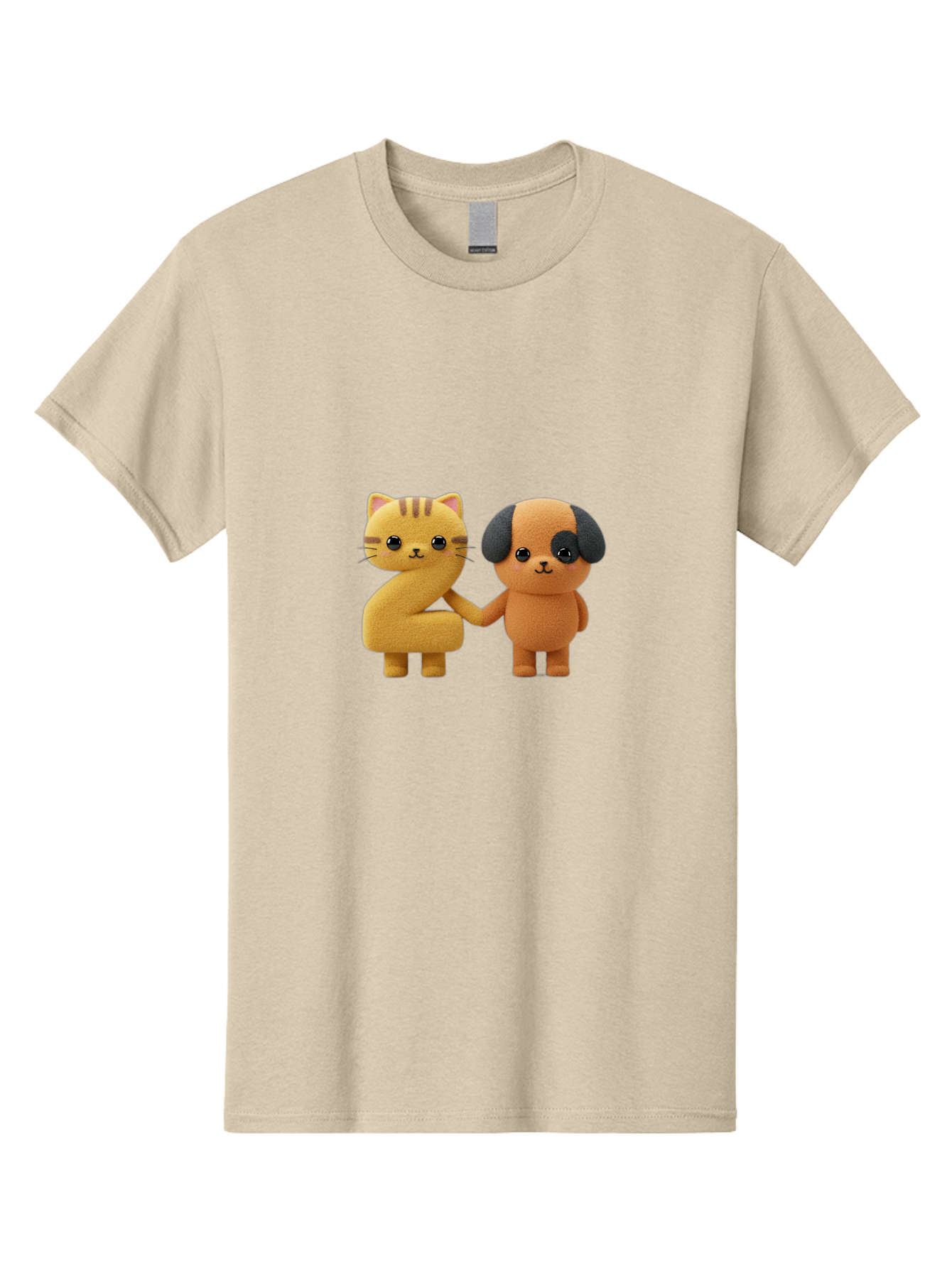 Cat-And-Dog Men'S Graphic Tee, 100% Cotton, Comfortable Casual Summer Wear, Machine Washable, Cartoon Cat, Dog, Holding Hands, Friendship, Cute Animals, Adorable Characters, Kawaii, Cartoon Style, Animal Friends, Funny Pets Bab721