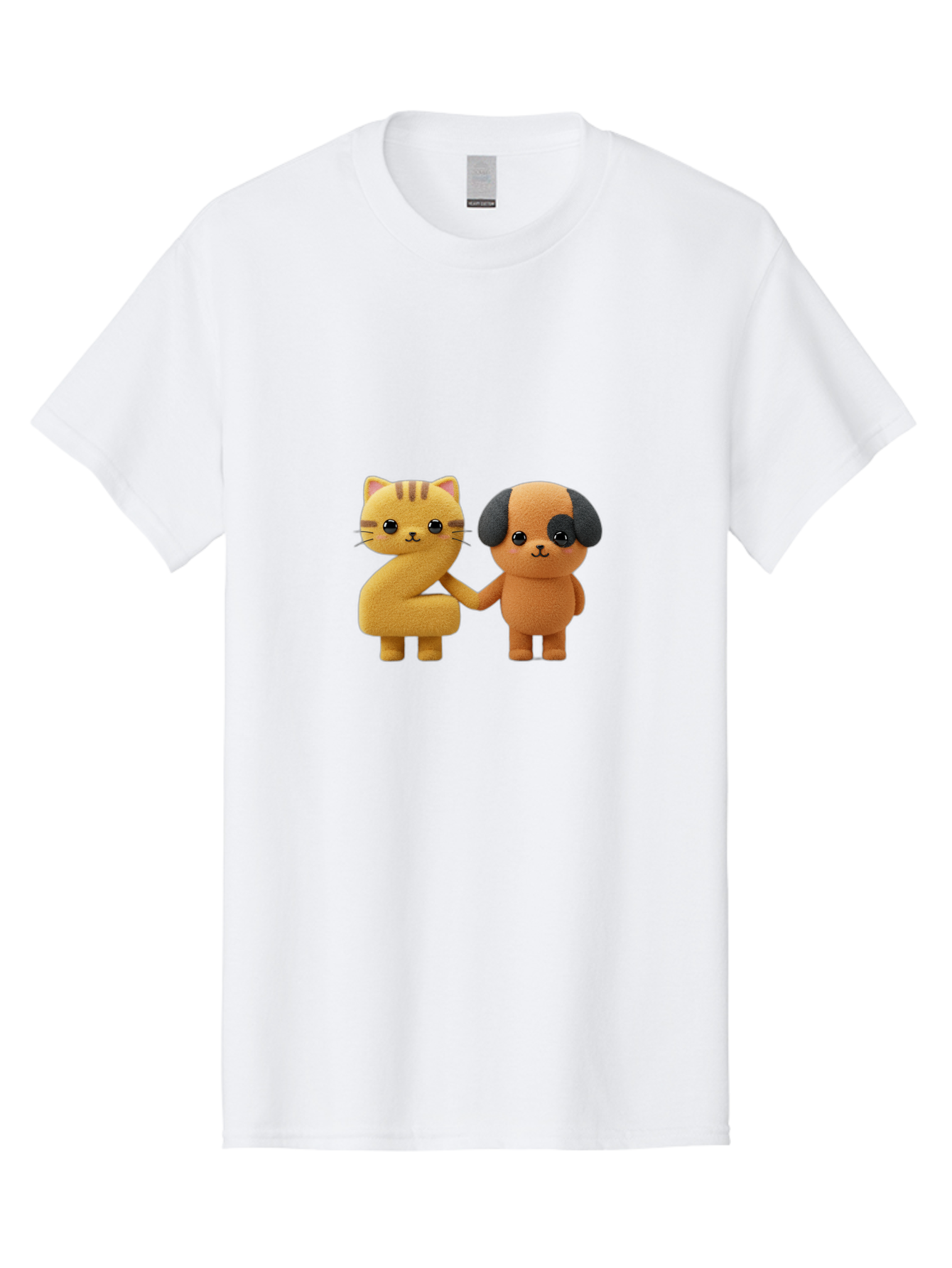 Cat-And-Dog Men'S Graphic Tee, 100% Cotton, Comfortable Casual Summer Wear, Machine Washable, Cartoon Cat, Dog, Holding Hands, Friendship, Cute Animals, Adorable Characters, Kawaii, Cartoon Style, Animal Friends, Funny Pets Bab721