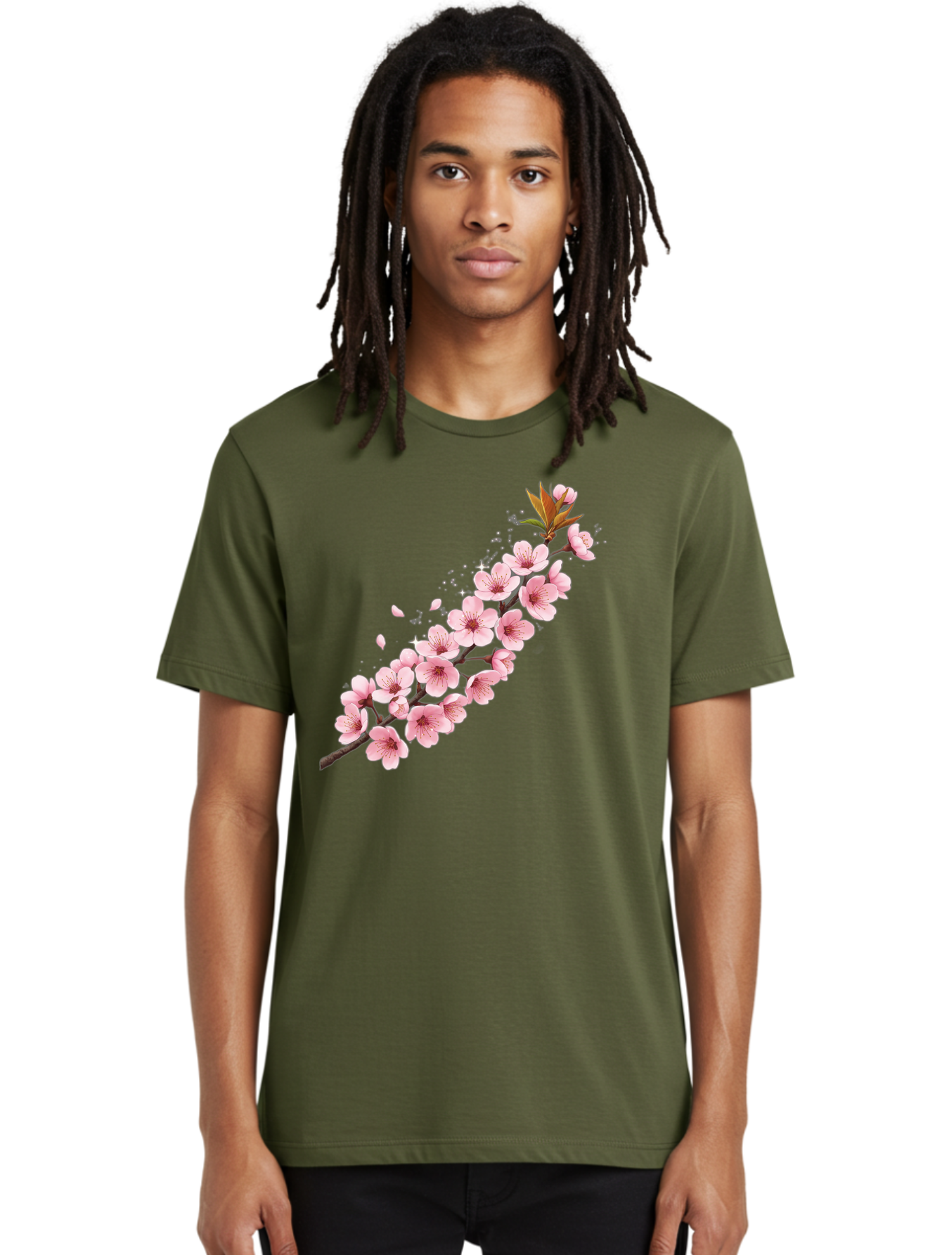 Cherry-Blossom-Branch Men'S Graphic Tee, 100% Cotton, Comfortable Casual Summer Wear, Machine Washable, Cherry Blossom Flowers, Pink Petals, Falling Petals, Floral Arrangement, Delicate Blooms, Spring Flowers, Soft Pink Hues, Flower Branch Bab732