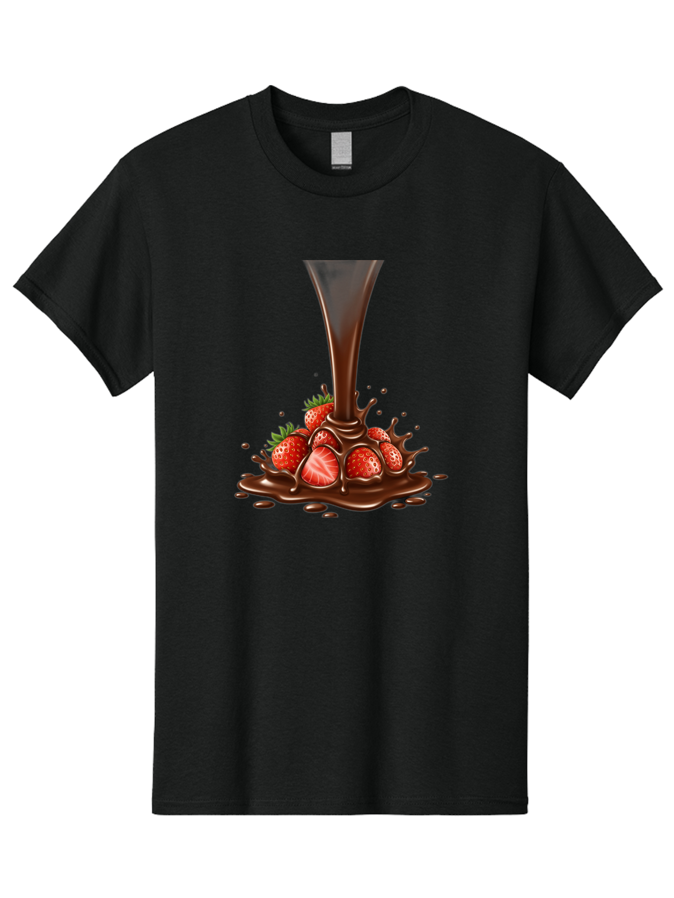 Chocolate-And-Strawberries Men'S Graphic Tee, 100% Cotton, Comfortable Casual Summer Wear, Machine Washable, Chocolate Sauce Pouring, Strawberries, Sweet Treat, Dessert, Indulgent, Chocolate Fondue, Strawberries And Chocolate, Dessert Lover, Bab737