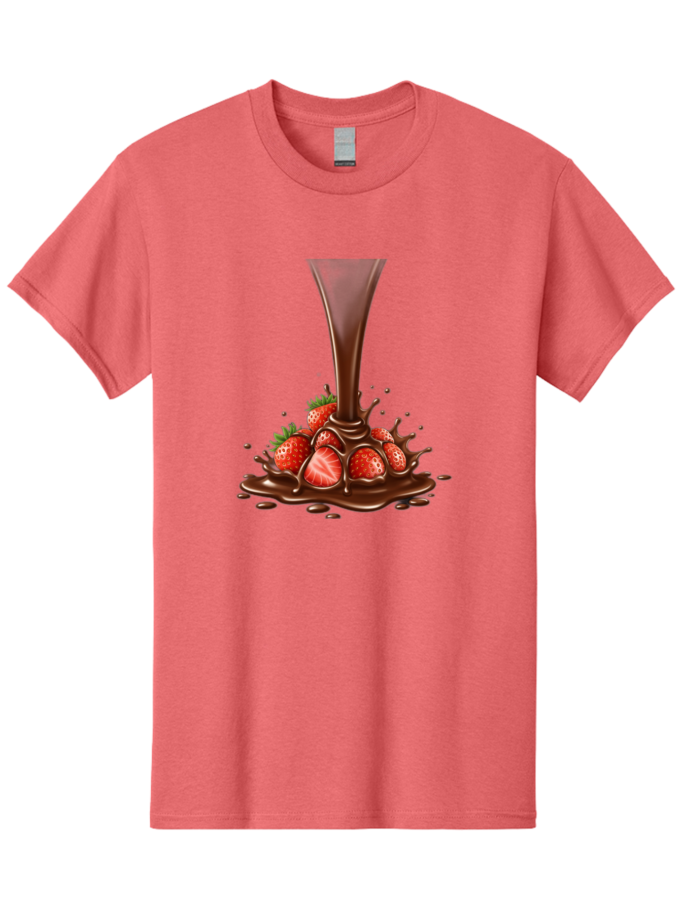 Chocolate-And-Strawberries Men'S Graphic Tee, 100% Cotton, Comfortable Casual Summer Wear, Machine Washable, Chocolate Sauce Pouring, Strawberries, Sweet Treat, Dessert, Indulgent, Chocolate Fondue, Strawberries And Chocolate, Dessert Lover, Bab737