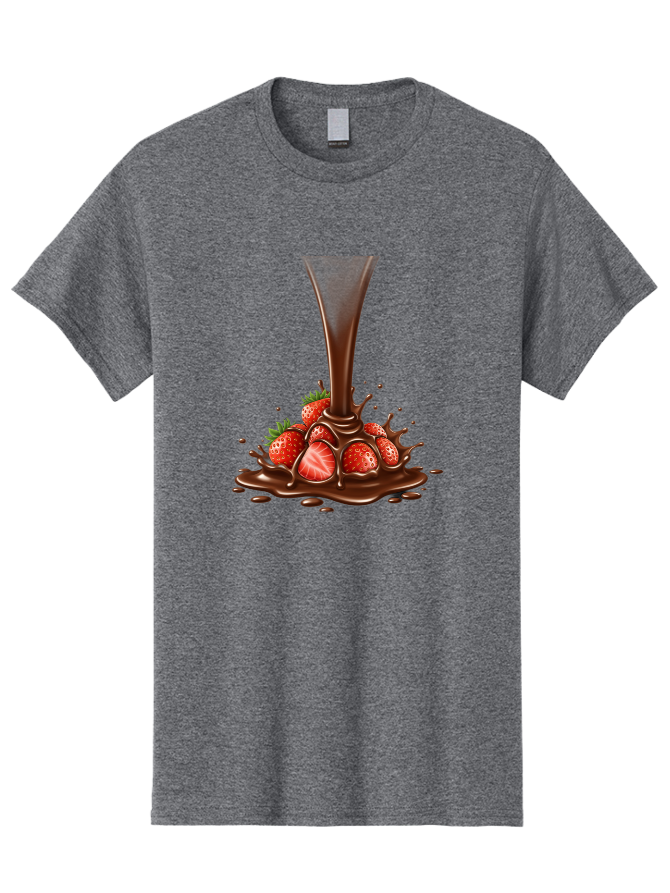 Chocolate-And-Strawberries Men'S Graphic Tee, 100% Cotton, Comfortable Casual Summer Wear, Machine Washable, Chocolate Sauce Pouring, Strawberries, Sweet Treat, Dessert, Indulgent, Chocolate Fondue, Strawberries And Chocolate, Dessert Lover, Bab737