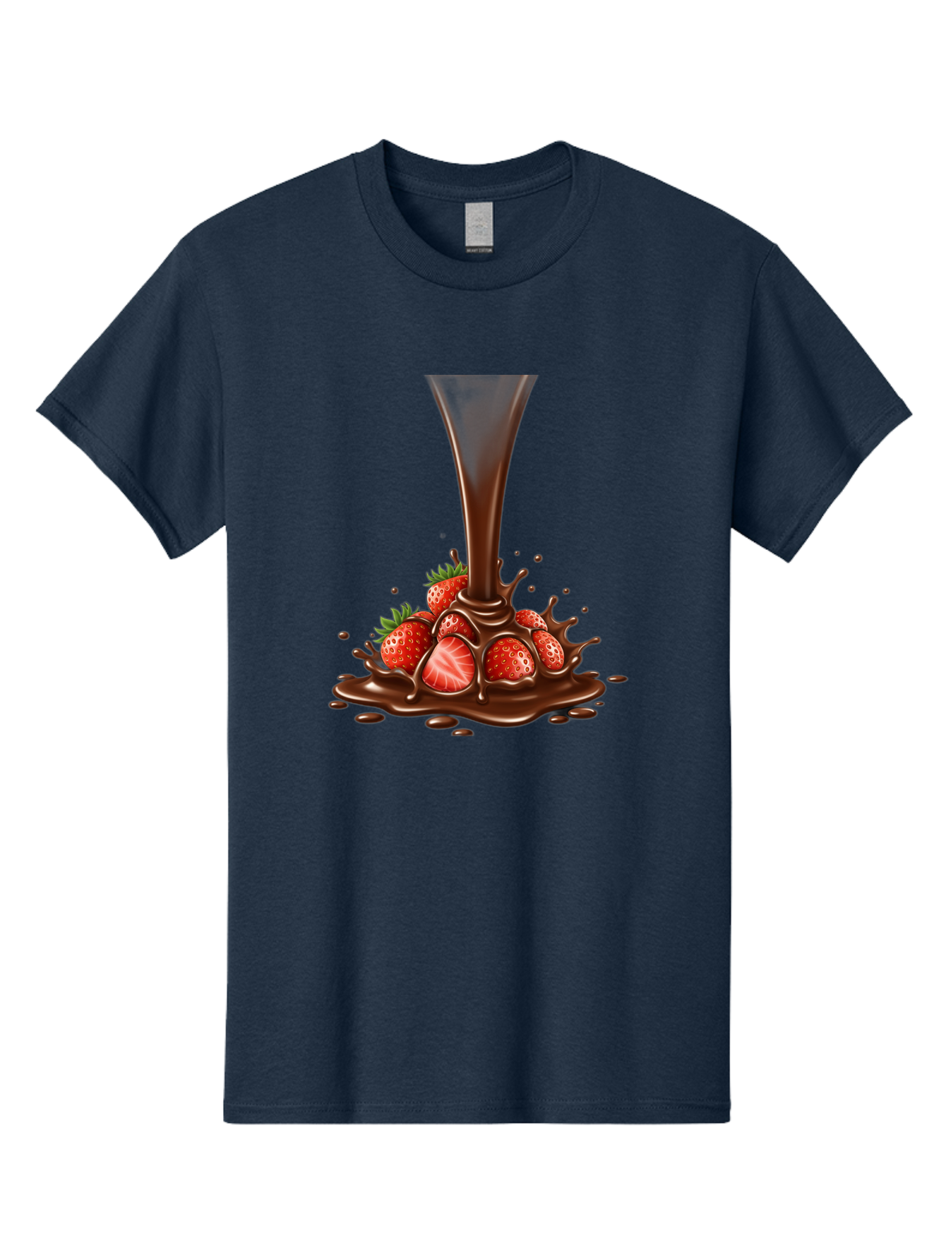 Chocolate-And-Strawberries Men'S Graphic Tee, 100% Cotton, Comfortable Casual Summer Wear, Machine Washable, Chocolate Sauce Pouring, Strawberries, Sweet Treat, Dessert, Indulgent, Chocolate Fondue, Strawberries And Chocolate, Dessert Lover, Bab737