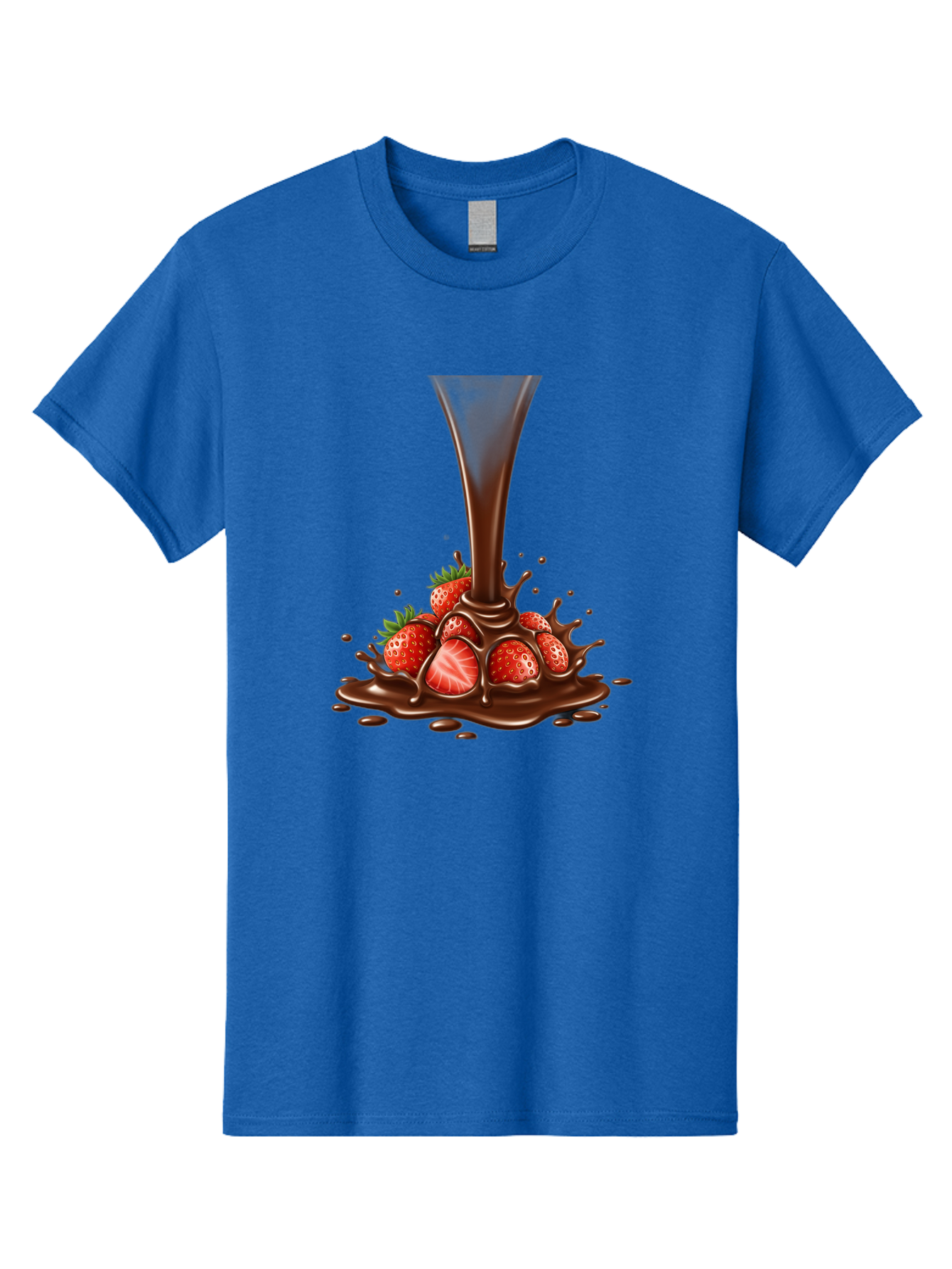 Chocolate-And-Strawberries Men'S Graphic Tee, 100% Cotton, Comfortable Casual Summer Wear, Machine Washable, Chocolate Sauce Pouring, Strawberries, Sweet Treat, Dessert, Indulgent, Chocolate Fondue, Strawberries And Chocolate, Dessert Lover, Bab737