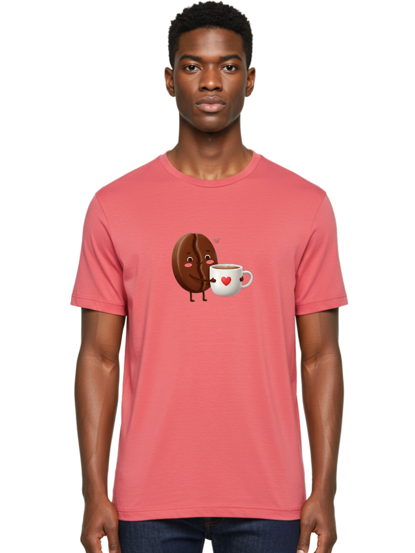 Chocolate-Cookie-Hugging-Coffee-Mug Men'S Graphic Tee, 100% Cotton, Comfortable Casual Summer Wear, Machine Washable, Chocolate Cookie, Cute Character, Coffee Mug, Heart Design, Adorable Scene, Sweet Treats, Cartoon Characters, Bab739