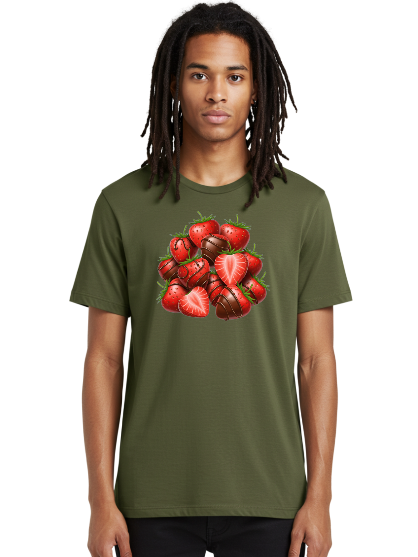 Chocolate-Dipped-Strawberries Men'S Graphic Tee, 100% Cotton, Comfortable Casual Summer Wear, Machine Washable, Chocolate Covered Strawberries, Sweet Treats, Delicious Desserts, Strawberry Lovers, Chocolate Indulgence, Tasty Fruit, Bab746
