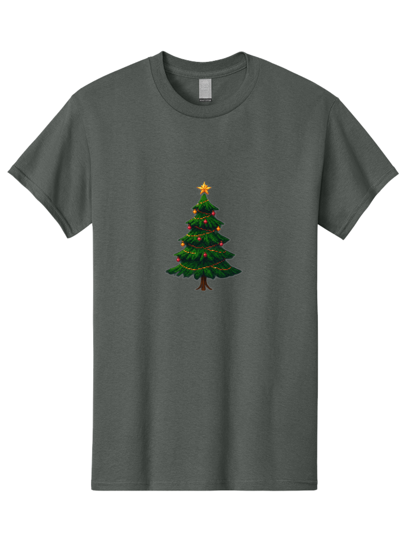 Christmas-Tree-1 Men'S Graphic Tee, 100% Cotton, Comfortable Casual Summer Wear, Machine Washable, Christmas Tree Illustration, Decorated Tree, Festive Decorations, Red And Gold Ornaments, String Lights, Golden Star, Holiday Season, Bab749