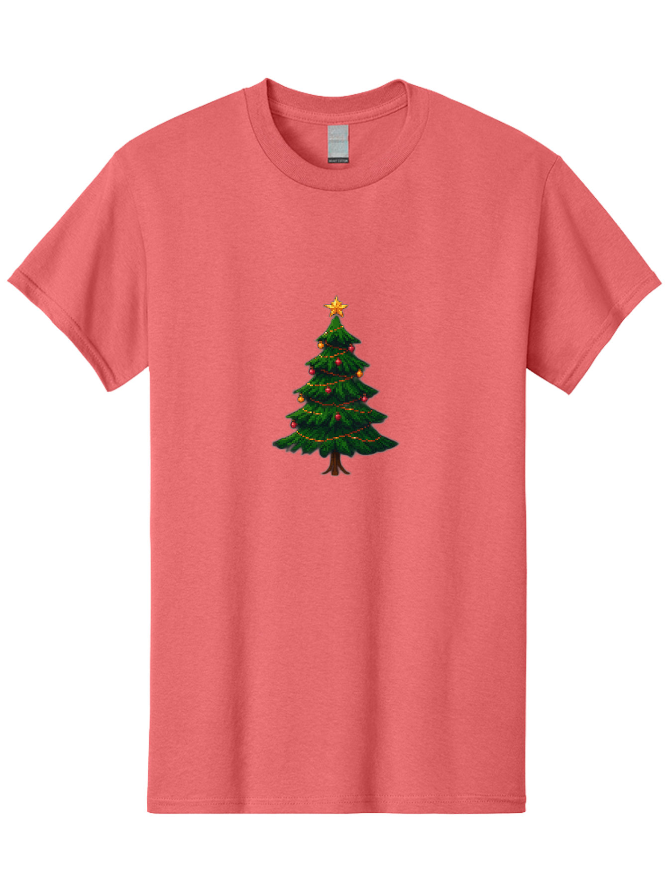 Christmas-Tree-1 Men'S Graphic Tee, 100% Cotton, Comfortable Casual Summer Wear, Machine Washable, Christmas Tree Illustration, Decorated Tree, Festive Decorations, Red And Gold Ornaments, String Lights, Golden Star, Holiday Season, Bab749