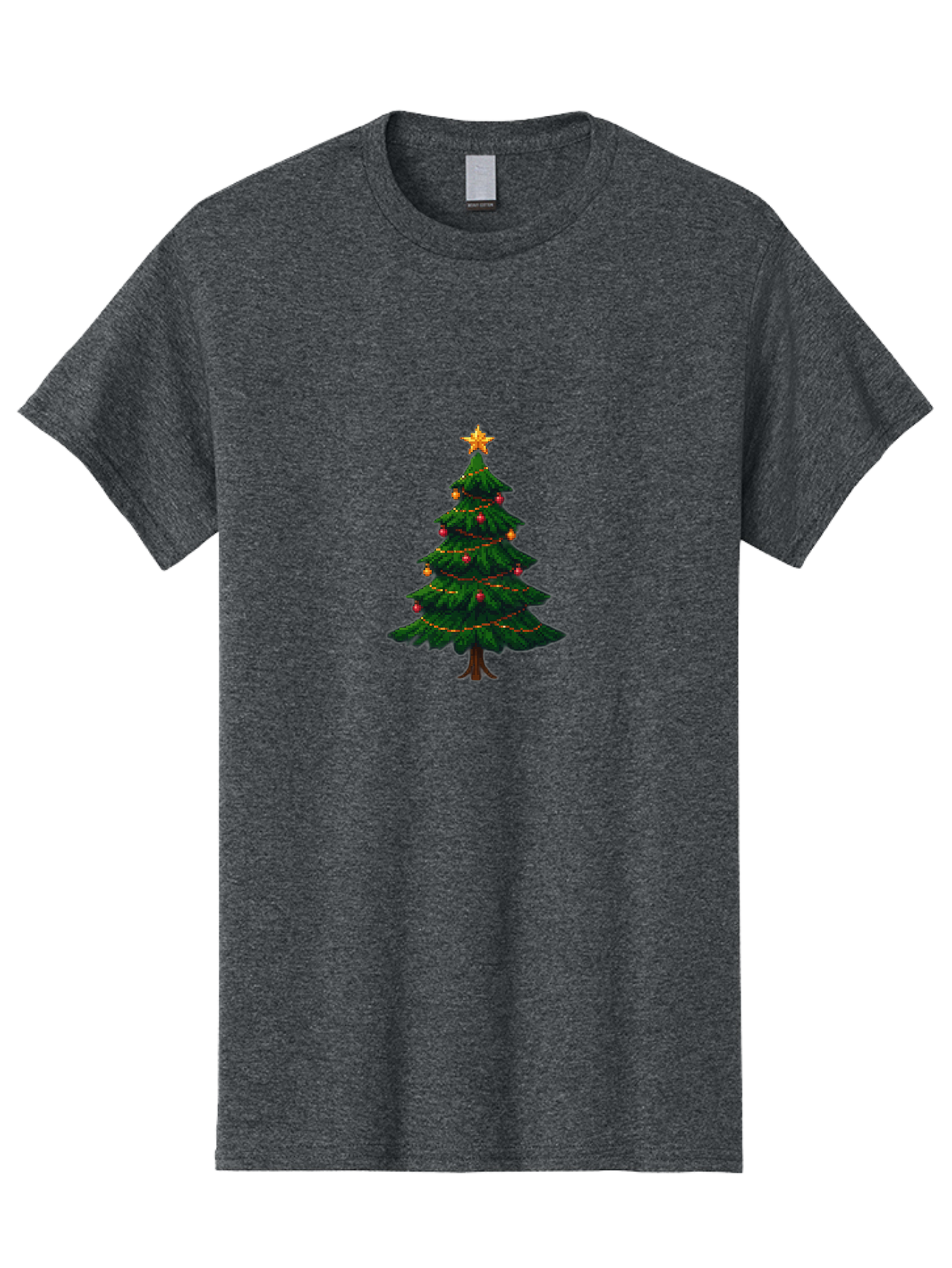 Christmas-Tree-1 Men'S Graphic Tee, 100% Cotton, Comfortable Casual Summer Wear, Machine Washable, Christmas Tree Illustration, Decorated Tree, Festive Decorations, Red And Gold Ornaments, String Lights, Golden Star, Holiday Season, Bab749