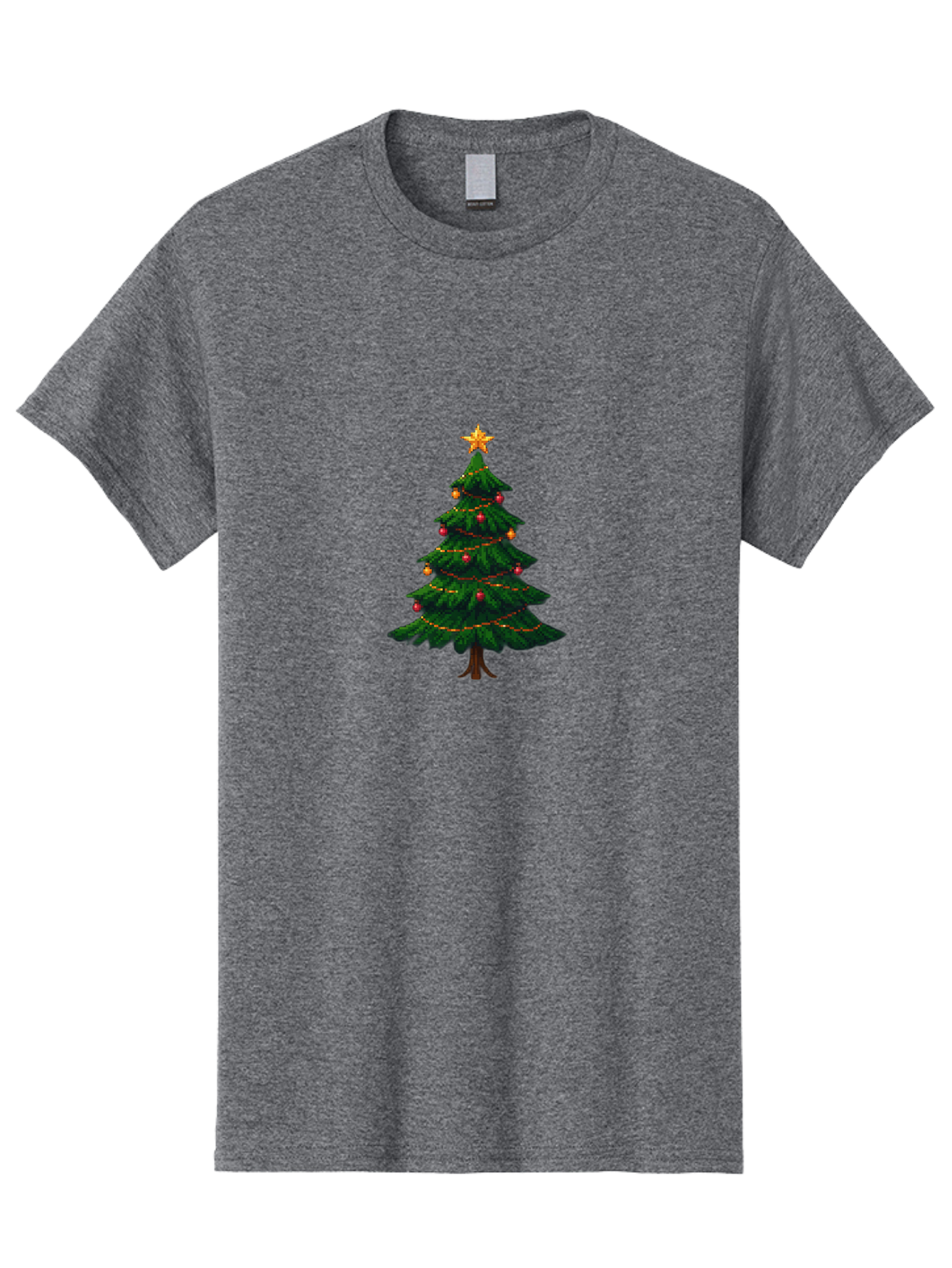 Christmas-Tree-1 Men'S Graphic Tee, 100% Cotton, Comfortable Casual Summer Wear, Machine Washable, Christmas Tree Illustration, Decorated Tree, Festive Decorations, Red And Gold Ornaments, String Lights, Golden Star, Holiday Season, Bab749
