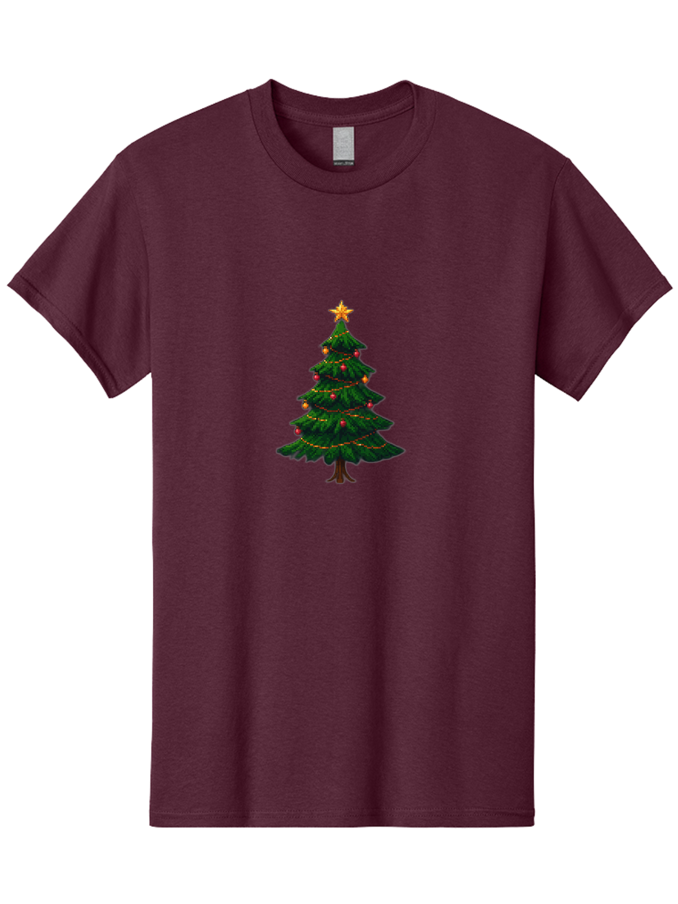 Christmas-Tree-1 Men'S Graphic Tee, 100% Cotton, Comfortable Casual Summer Wear, Machine Washable, Christmas Tree Illustration, Decorated Tree, Festive Decorations, Red And Gold Ornaments, String Lights, Golden Star, Holiday Season, Bab749