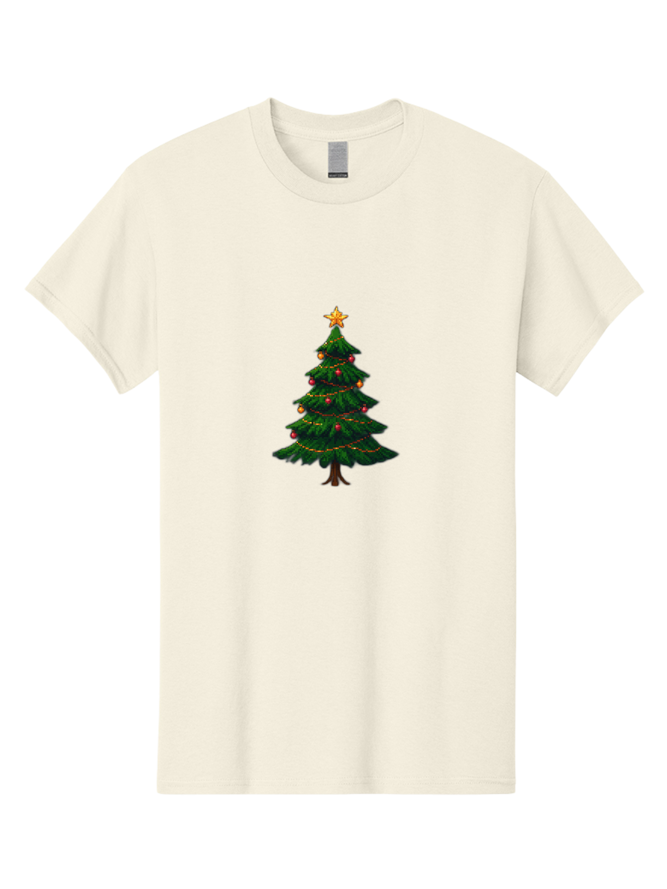 Christmas-Tree-1 Men'S Graphic Tee, 100% Cotton, Comfortable Casual Summer Wear, Machine Washable, Christmas Tree Illustration, Decorated Tree, Festive Decorations, Red And Gold Ornaments, String Lights, Golden Star, Holiday Season, Bab749