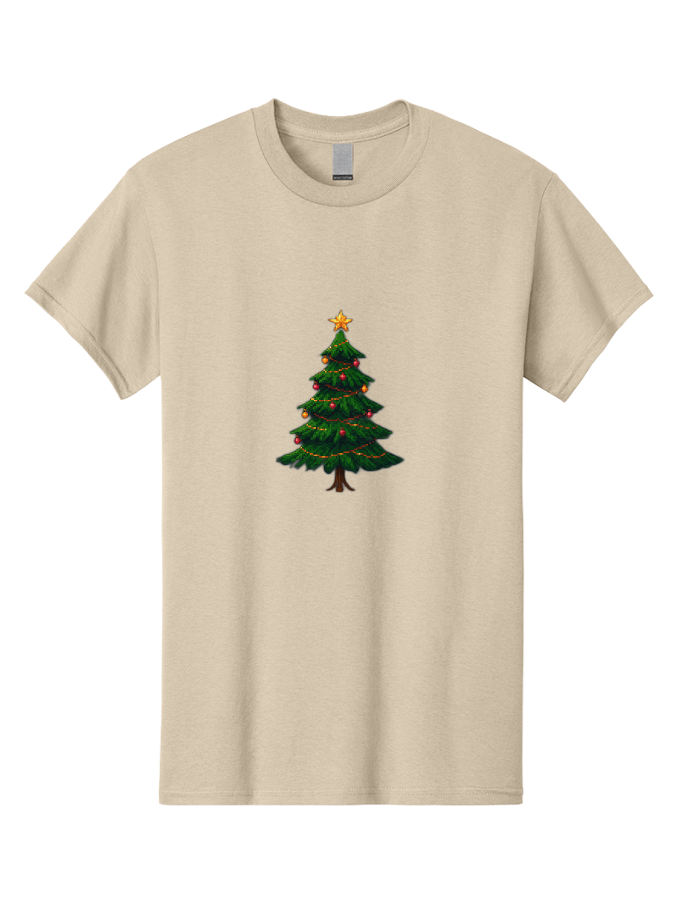 Christmas-Tree-1 Men'S Graphic Tee, 100% Cotton, Comfortable Casual Summer Wear, Machine Washable, Christmas Tree Illustration, Decorated Tree, Festive Decorations, Red And Gold Ornaments, String Lights, Golden Star, Holiday Season, Bab749