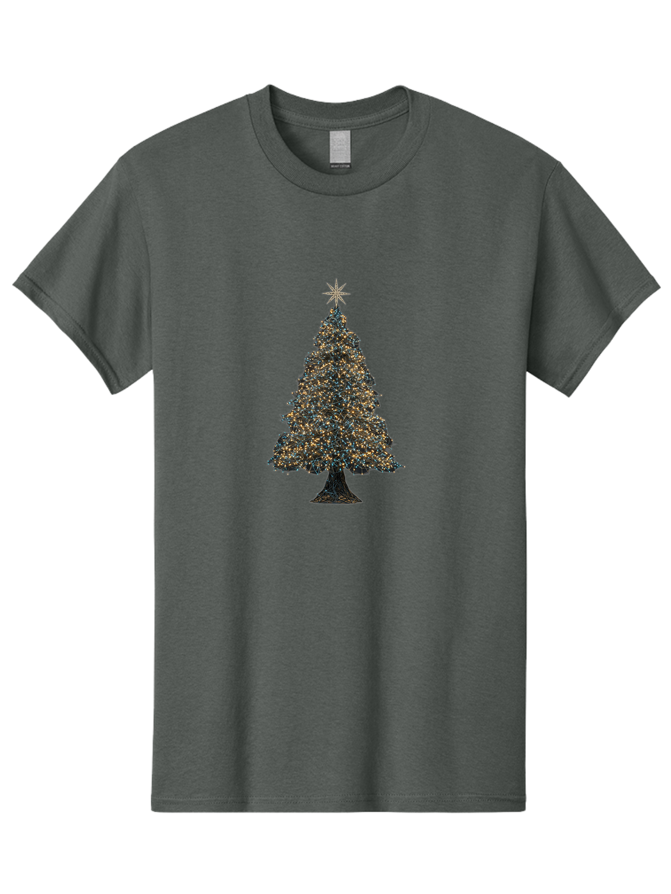 Christmas-Tree-2 Men'S Graphic Tee, 100% Cotton, Comfortable Casual Summer Wear, Machine Washable, Christmas Tree With Lights, Festive Decorations, Holiday Season, Twinkling Lights, Star On Top, Winter Wonderland, Merry Christmas, Bab750