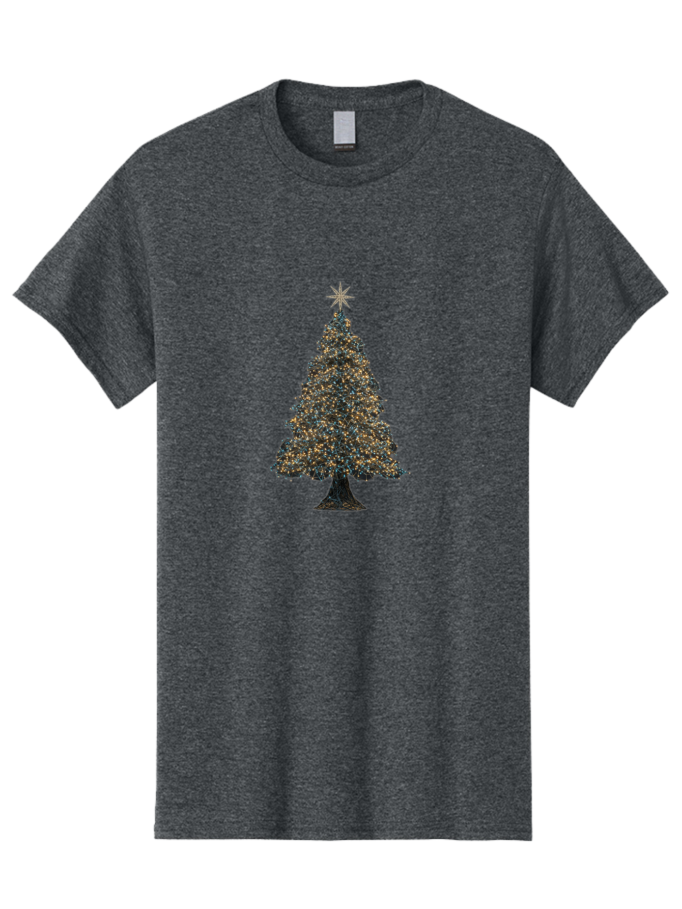 Christmas-Tree-2 Men'S Graphic Tee, 100% Cotton, Comfortable Casual Summer Wear, Machine Washable, Christmas Tree With Lights, Festive Decorations, Holiday Season, Twinkling Lights, Star On Top, Winter Wonderland, Merry Christmas, Bab750