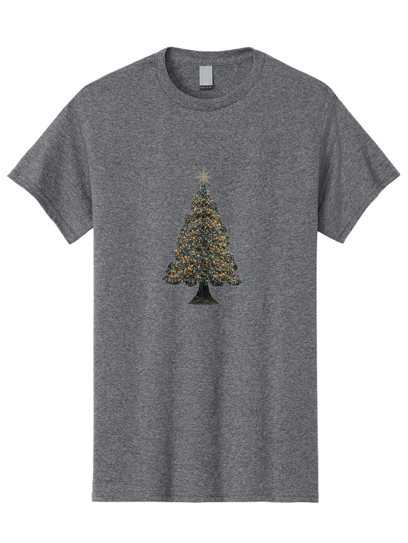 Christmas-Tree-2 Men'S Graphic Tee, 100% Cotton, Comfortable Casual Summer Wear, Machine Washable, Christmas Tree With Lights, Festive Decorations, Holiday Season, Twinkling Lights, Star On Top, Winter Wonderland, Merry Christmas, Bab750