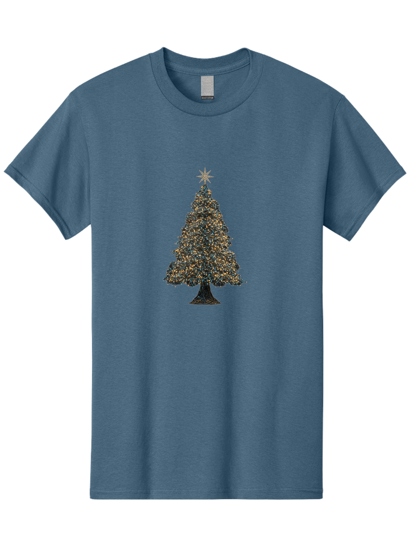 Christmas-Tree-2 Men'S Graphic Tee, 100% Cotton, Comfortable Casual Summer Wear, Machine Washable, Christmas Tree With Lights, Festive Decorations, Holiday Season, Twinkling Lights, Star On Top, Winter Wonderland, Merry Christmas, Bab750