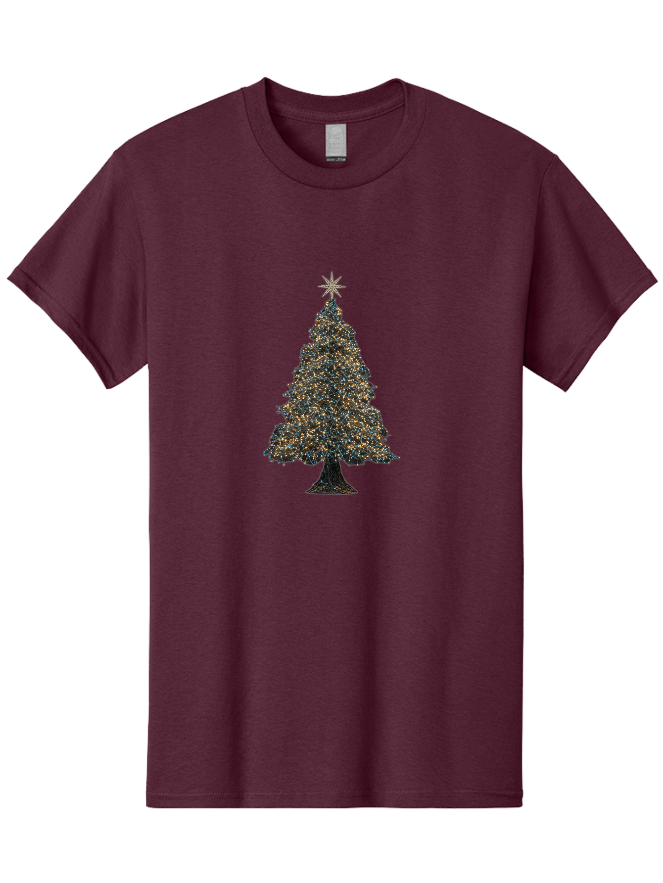 Christmas-Tree-2 Men'S Graphic Tee, 100% Cotton, Comfortable Casual Summer Wear, Machine Washable, Christmas Tree With Lights, Festive Decorations, Holiday Season, Twinkling Lights, Star On Top, Winter Wonderland, Merry Christmas, Bab750