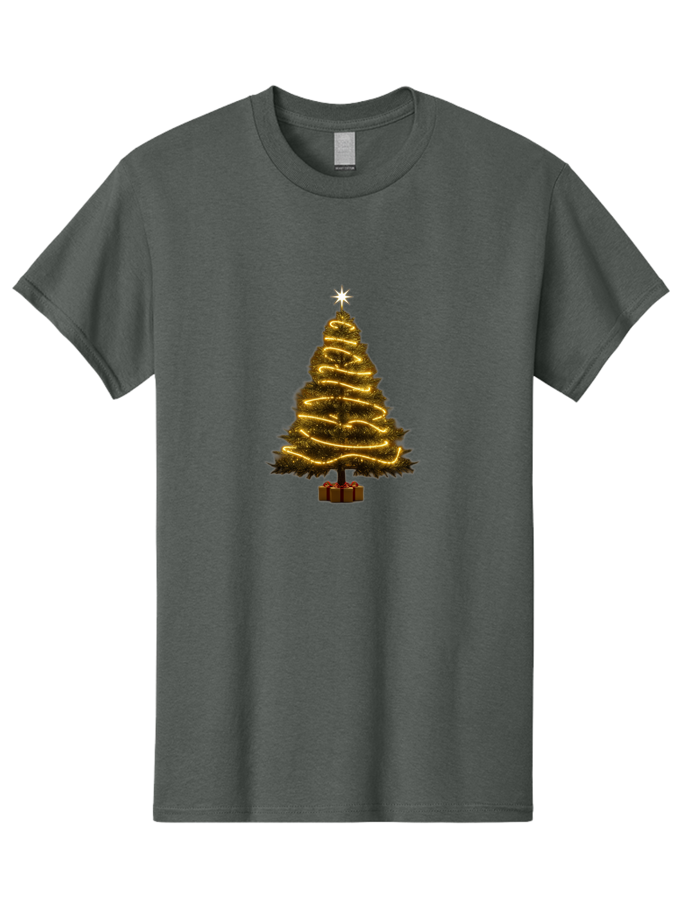 Christmas-Tree-3 Men'S Graphic Tee, 100% Cotton, Comfortable Casual Summer Wear, Machine Washable, Christmas Tree Decoration, Festive Holiday Lights, Glowing String Lights, Star Topper, Winter Season, Holiday Cheer, Christmas Decoration, Bab751