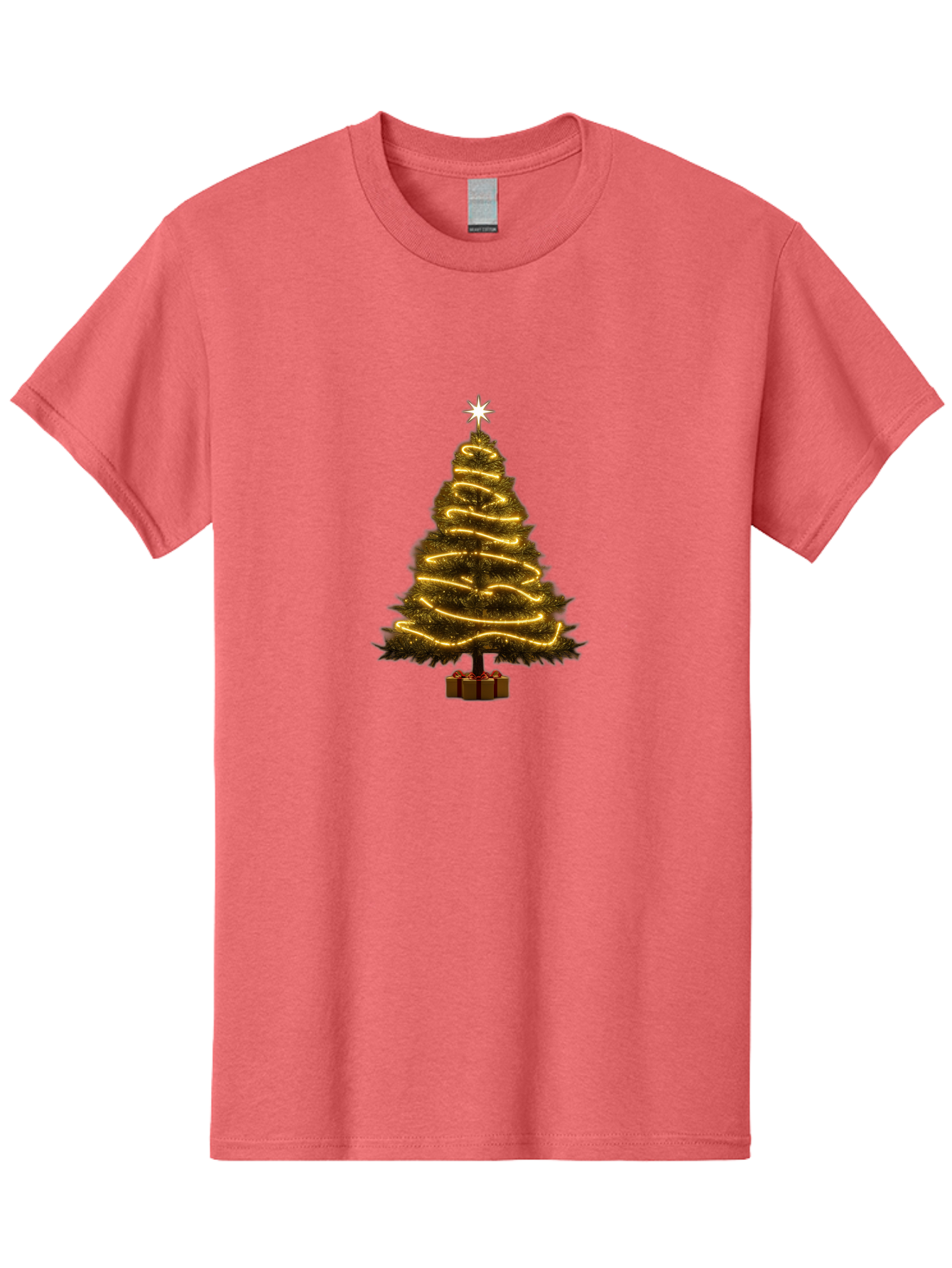 Christmas-Tree-3 Men'S Graphic Tee, 100% Cotton, Comfortable Casual Summer Wear, Machine Washable, Christmas Tree Decoration, Festive Holiday Lights, Glowing String Lights, Star Topper, Winter Season, Holiday Cheer, Christmas Decoration, Bab751