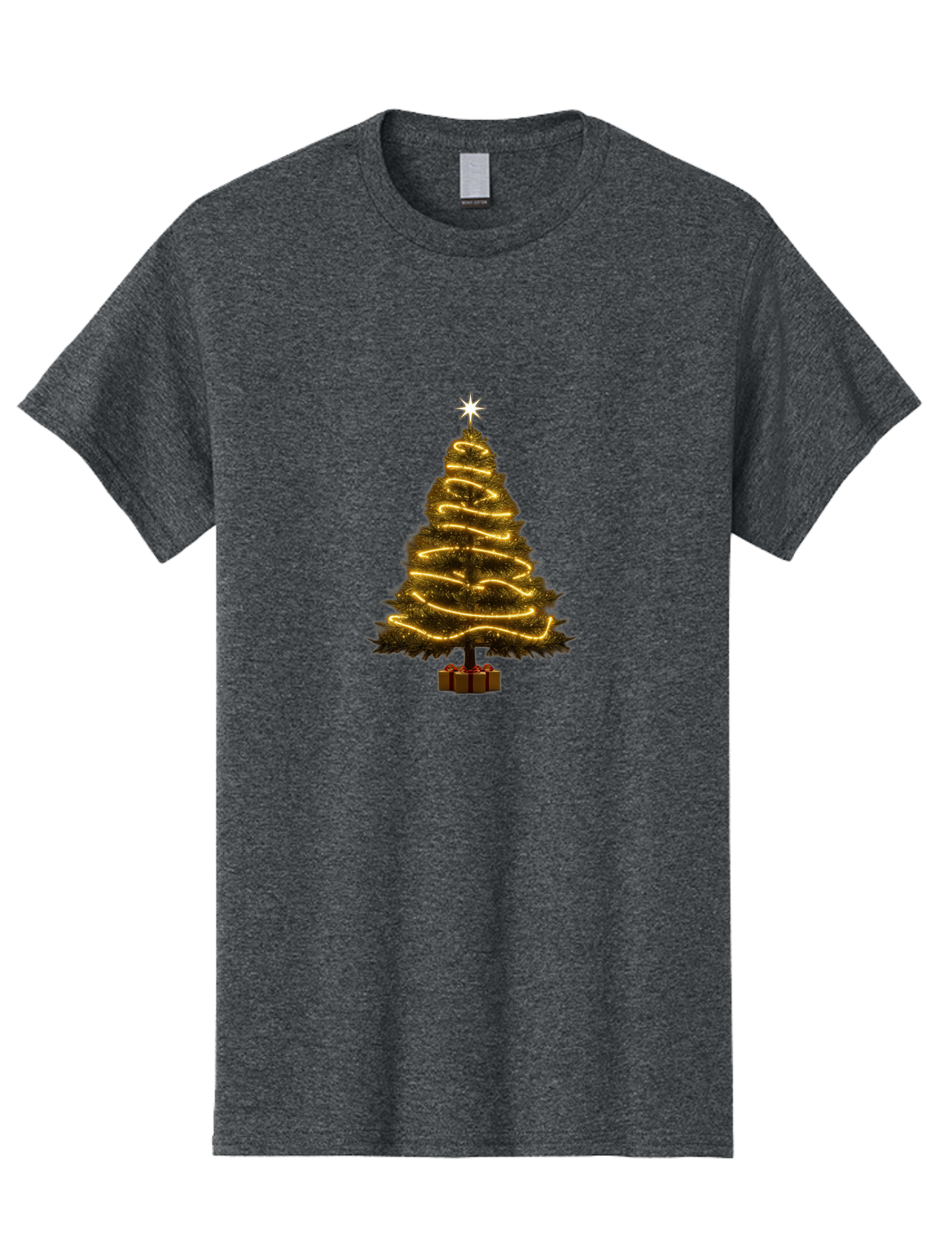 Christmas-Tree-3 Men'S Graphic Tee, 100% Cotton, Comfortable Casual Summer Wear, Machine Washable, Christmas Tree Decoration, Festive Holiday Lights, Glowing String Lights, Star Topper, Winter Season, Holiday Cheer, Christmas Decoration, Bab751