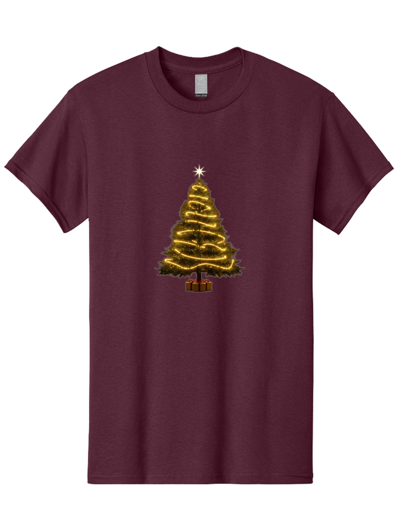Christmas-Tree-3 Men'S Graphic Tee, 100% Cotton, Comfortable Casual Summer Wear, Machine Washable, Christmas Tree Decoration, Festive Holiday Lights, Glowing String Lights, Star Topper, Winter Season, Holiday Cheer, Christmas Decoration, Bab751