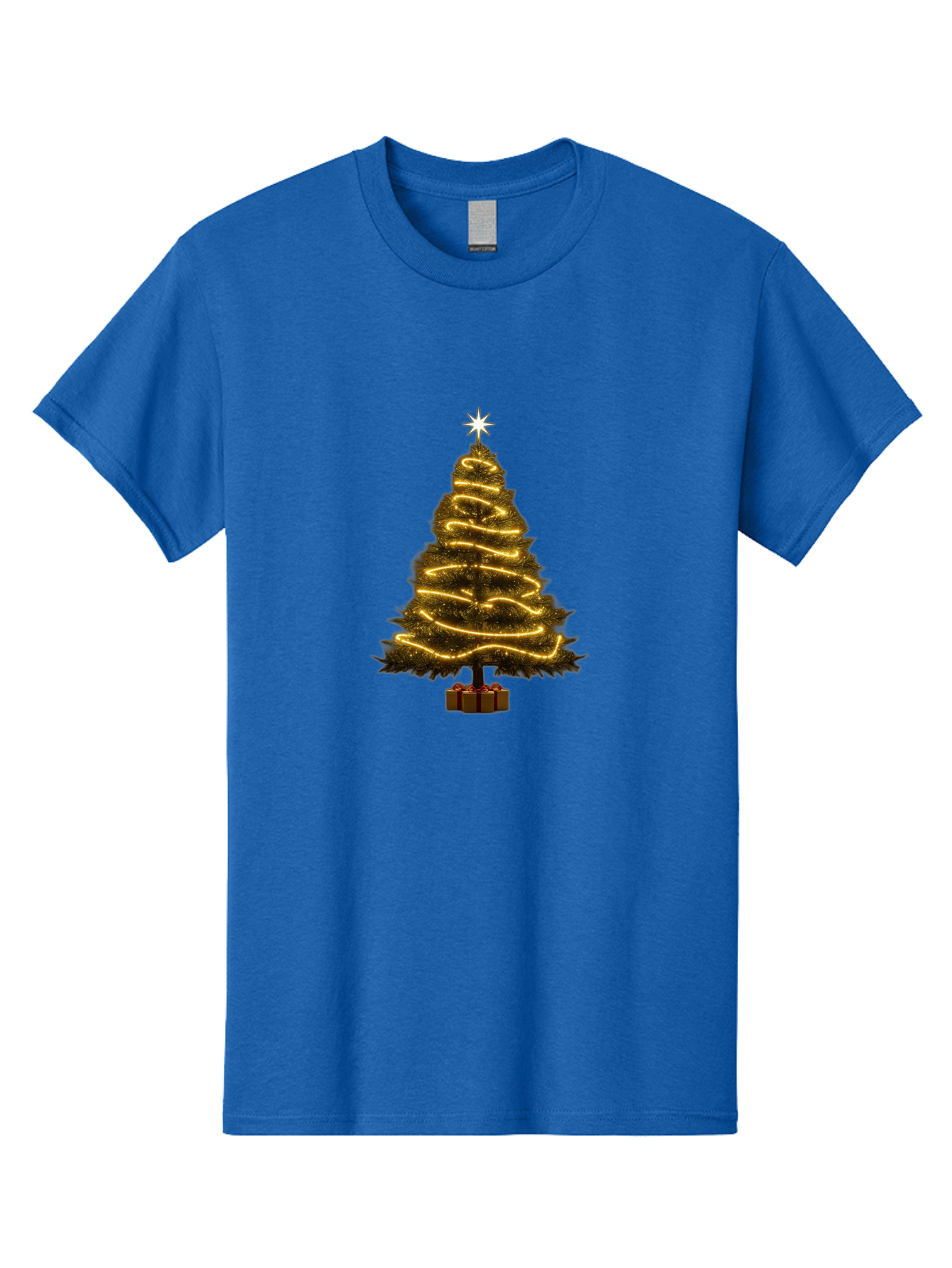 Christmas-Tree-3 Men'S Graphic Tee, 100% Cotton, Comfortable Casual Summer Wear, Machine Washable, Christmas Tree Decoration, Festive Holiday Lights, Glowing String Lights, Star Topper, Winter Season, Holiday Cheer, Christmas Decoration, Bab751