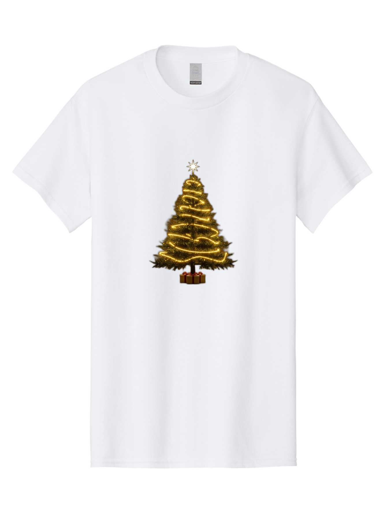 Christmas-Tree-3 Men'S Graphic Tee, 100% Cotton, Comfortable Casual Summer Wear, Machine Washable, Christmas Tree Decoration, Festive Holiday Lights, Glowing String Lights, Star Topper, Winter Season, Holiday Cheer, Christmas Decoration, Bab751
