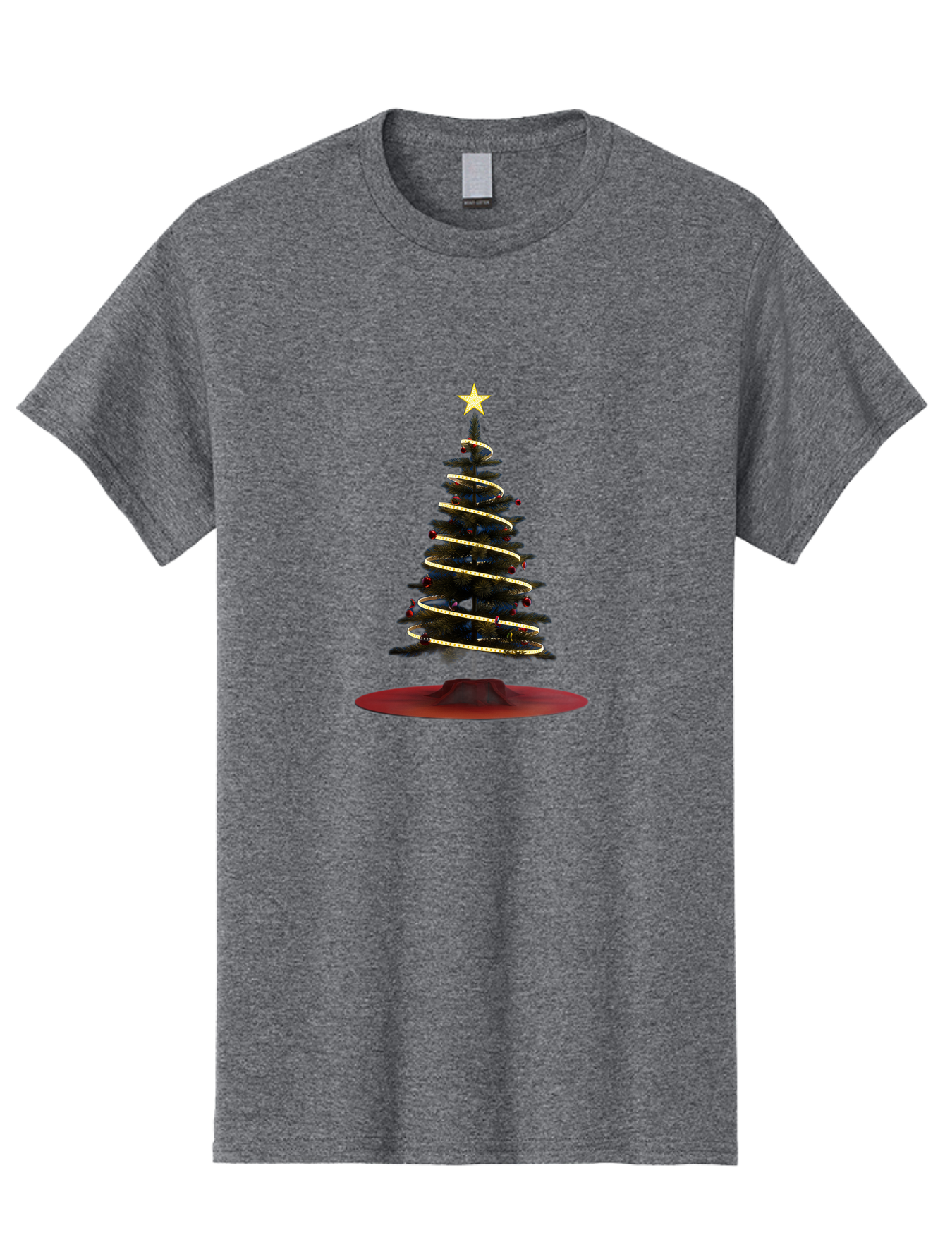 Christmas-Tree Men'S Graphic Tee, 100% Cotton, Comfortable Casual Summer Wear, Machine Washable, Christmas Tree Decoration, Holiday Season, Festive Atmosphere, Spiral Gold Ribbon, Star Topper, Christmas Tree Lights, Winter Wonderland, Bab753