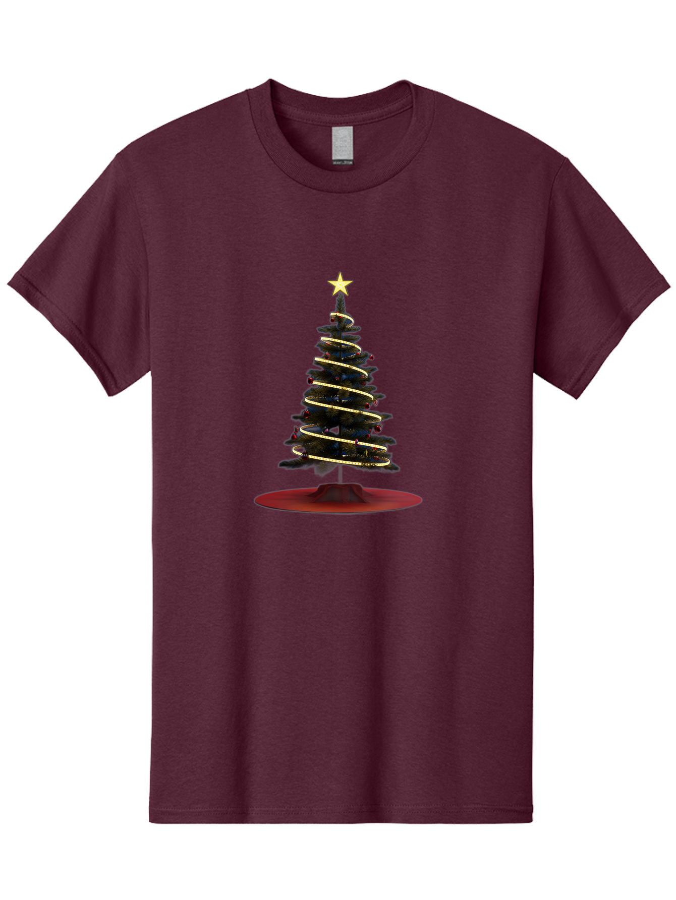 Christmas-Tree Men'S Graphic Tee, 100% Cotton, Comfortable Casual Summer Wear, Machine Washable, Christmas Tree Decoration, Holiday Season, Festive Atmosphere, Spiral Gold Ribbon, Star Topper, Christmas Tree Lights, Winter Wonderland, Bab753
