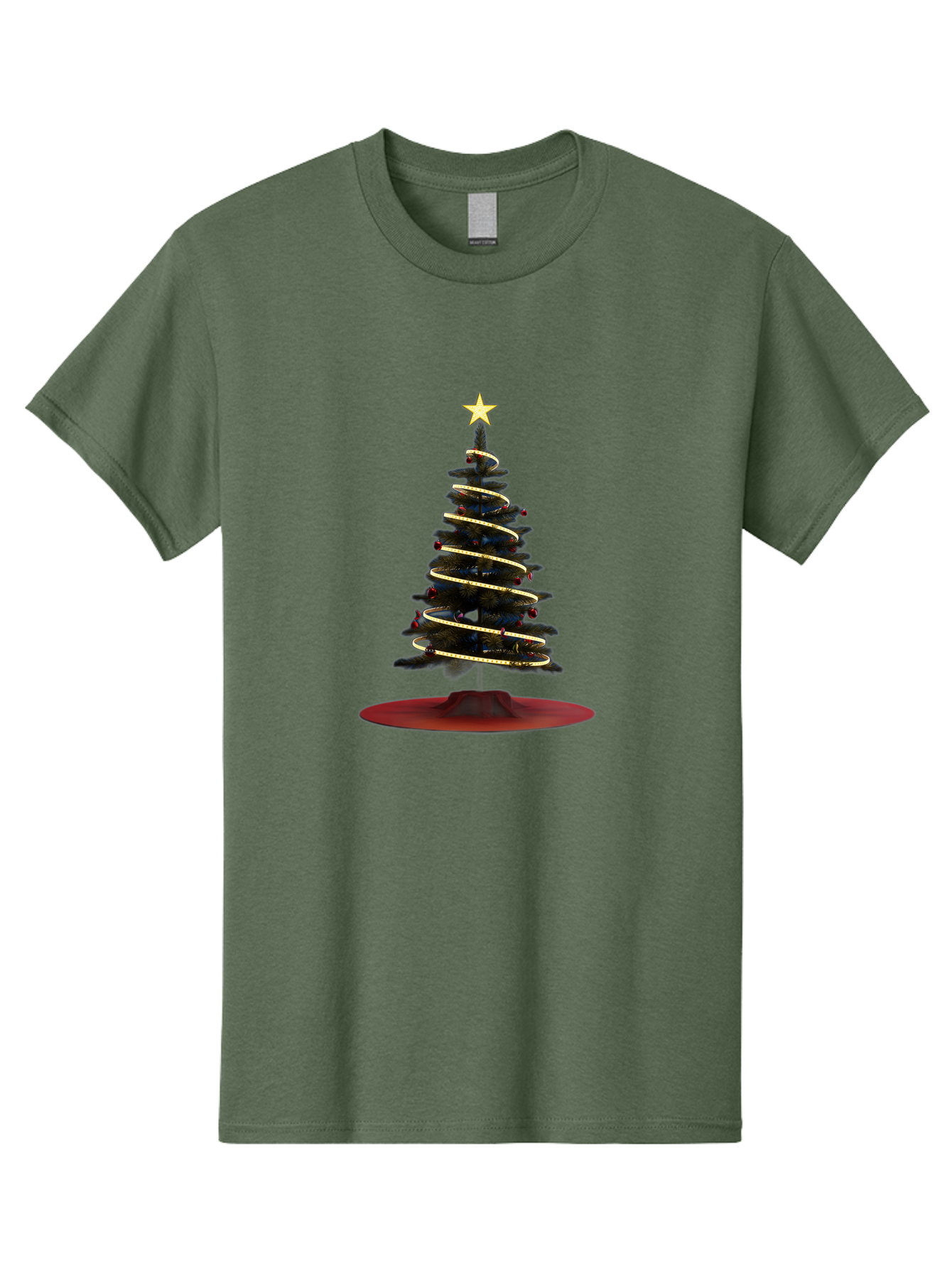 Christmas-Tree Men'S Graphic Tee, 100% Cotton, Comfortable Casual Summer Wear, Machine Washable, Christmas Tree Decoration, Holiday Season, Festive Atmosphere, Spiral Gold Ribbon, Star Topper, Christmas Tree Lights, Winter Wonderland, Bab753