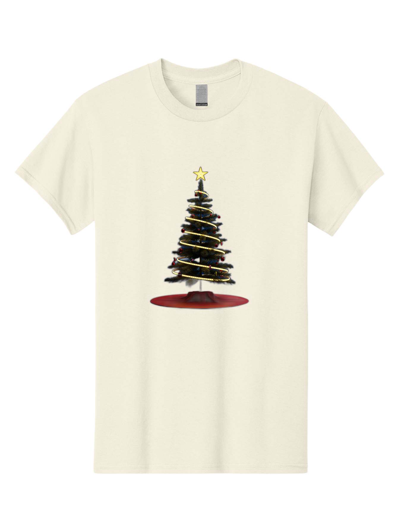 Christmas-Tree Men'S Graphic Tee, 100% Cotton, Comfortable Casual Summer Wear, Machine Washable, Christmas Tree Decoration, Holiday Season, Festive Atmosphere, Spiral Gold Ribbon, Star Topper, Christmas Tree Lights, Winter Wonderland, Bab753
