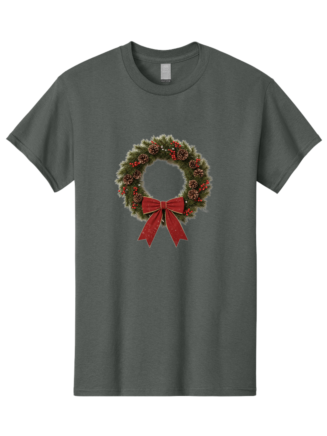 Christmas-Wreath-1 Men'S Graphic Tee, 100% Cotton, Comfortable Casual Summer Wear, Machine Washable, Christmas Wreath, Festive Decoration, Red Bow, Pinecones, Holly Berries, Evergreen Branches, Holiday Decor, Winter Wonderland, Seasonal Decor Bab754