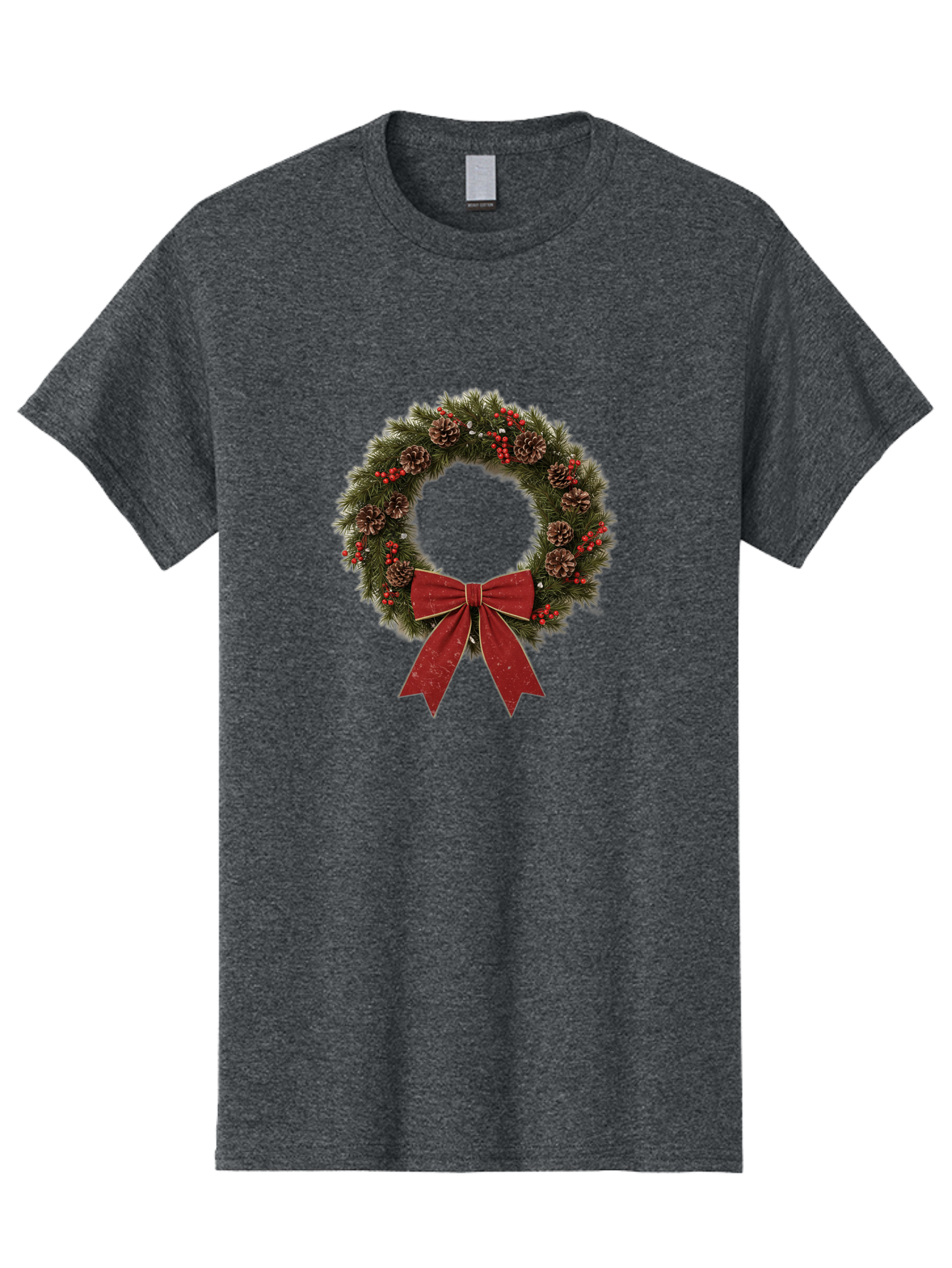 Christmas-Wreath-1 Men'S Graphic Tee, 100% Cotton, Comfortable Casual Summer Wear, Machine Washable, Christmas Wreath, Festive Decoration, Red Bow, Pinecones, Holly Berries, Evergreen Branches, Holiday Decor, Winter Wonderland, Seasonal Decor Bab754