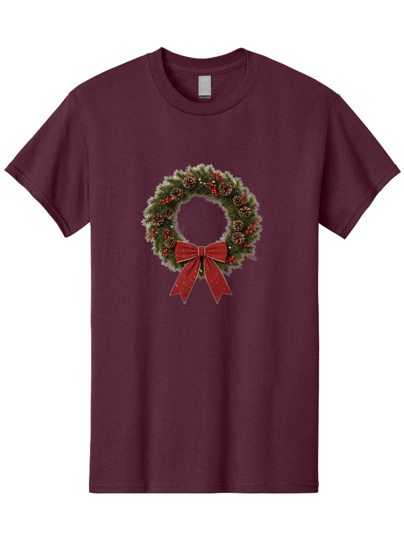 Christmas-Wreath-1 Men'S Graphic Tee, 100% Cotton, Comfortable Casual Summer Wear, Machine Washable, Christmas Wreath, Festive Decoration, Red Bow, Pinecones, Holly Berries, Evergreen Branches, Holiday Decor, Winter Wonderland, Seasonal Decor Bab754