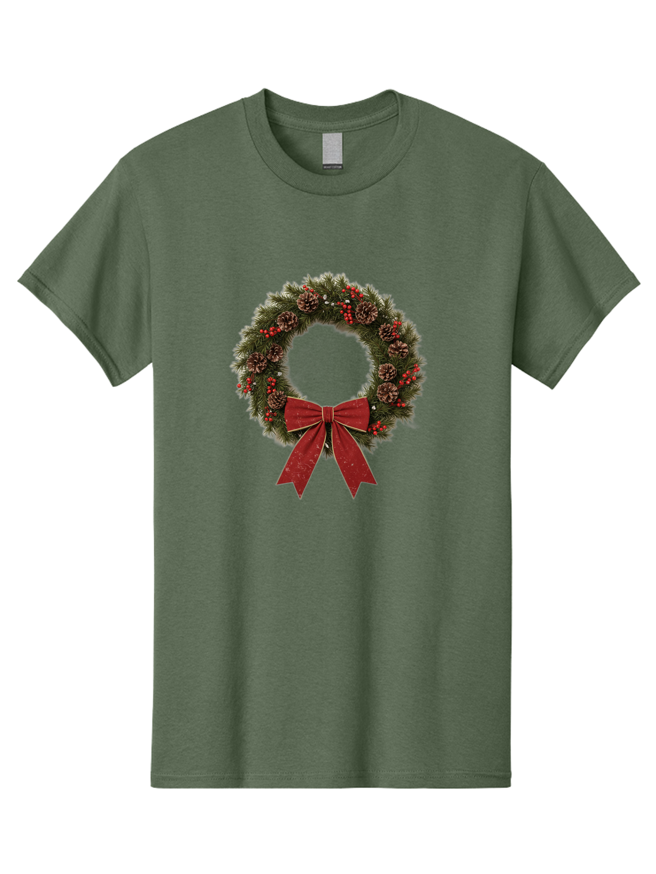 Christmas-Wreath-1 Men'S Graphic Tee, 100% Cotton, Comfortable Casual Summer Wear, Machine Washable, Christmas Wreath, Festive Decoration, Red Bow, Pinecones, Holly Berries, Evergreen Branches, Holiday Decor, Winter Wonderland, Seasonal Decor Bab754