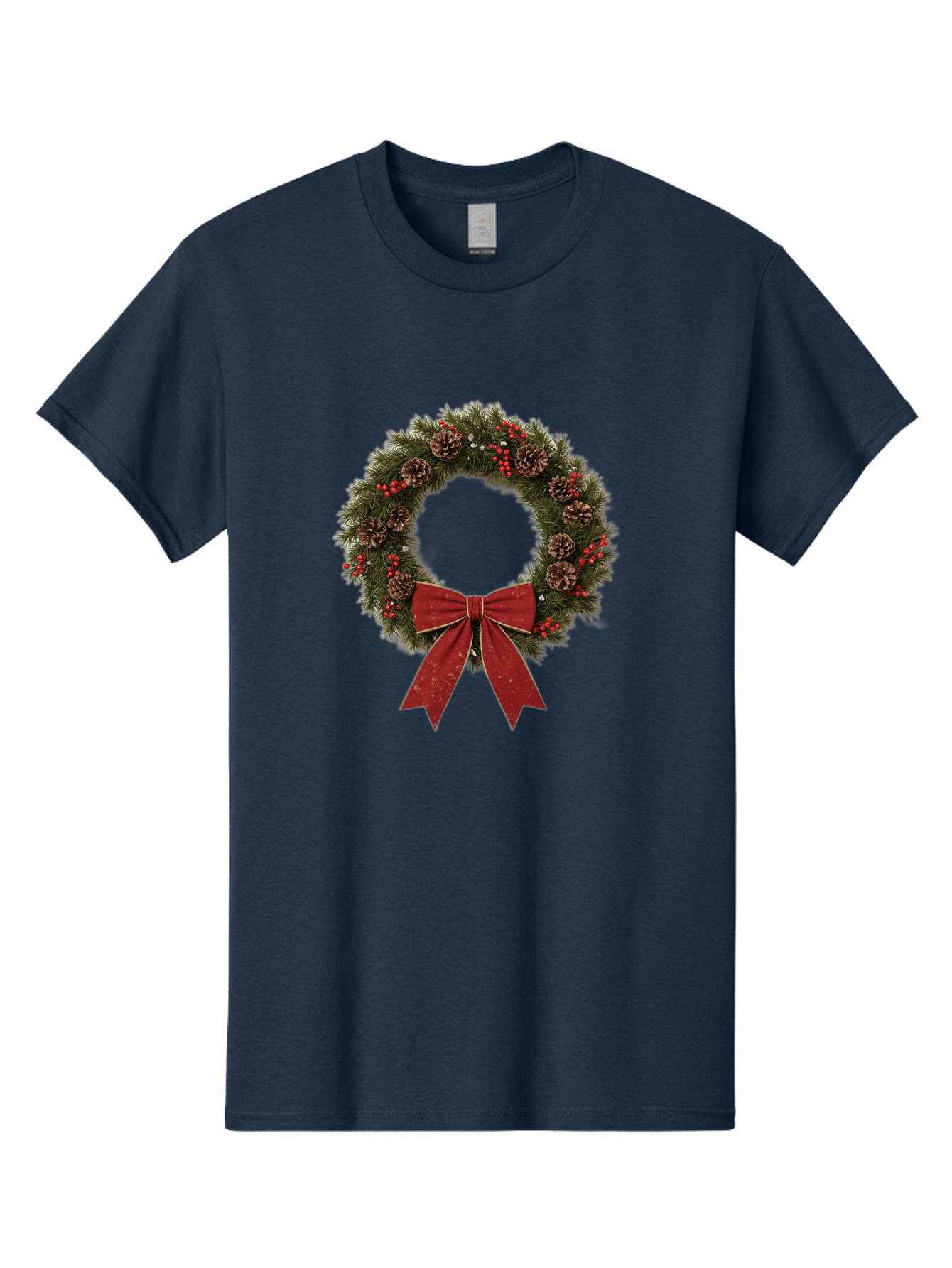 Christmas-Wreath-1 Men'S Graphic Tee, 100% Cotton, Comfortable Casual Summer Wear, Machine Washable, Christmas Wreath, Festive Decoration, Red Bow, Pinecones, Holly Berries, Evergreen Branches, Holiday Decor, Winter Wonderland, Seasonal Decor Bab754