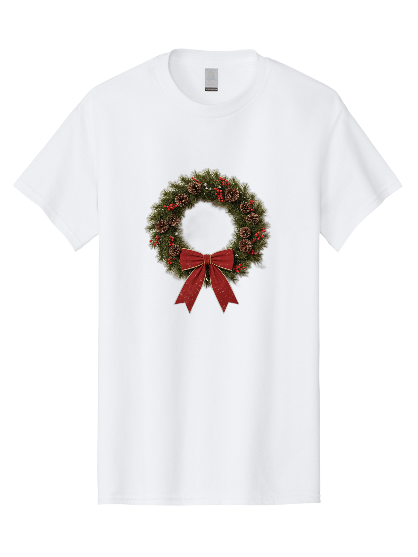 Christmas-Wreath-1 Men'S Graphic Tee, 100% Cotton, Comfortable Casual Summer Wear, Machine Washable, Christmas Wreath, Festive Decoration, Red Bow, Pinecones, Holly Berries, Evergreen Branches, Holiday Decor, Winter Wonderland, Seasonal Decor Bab754