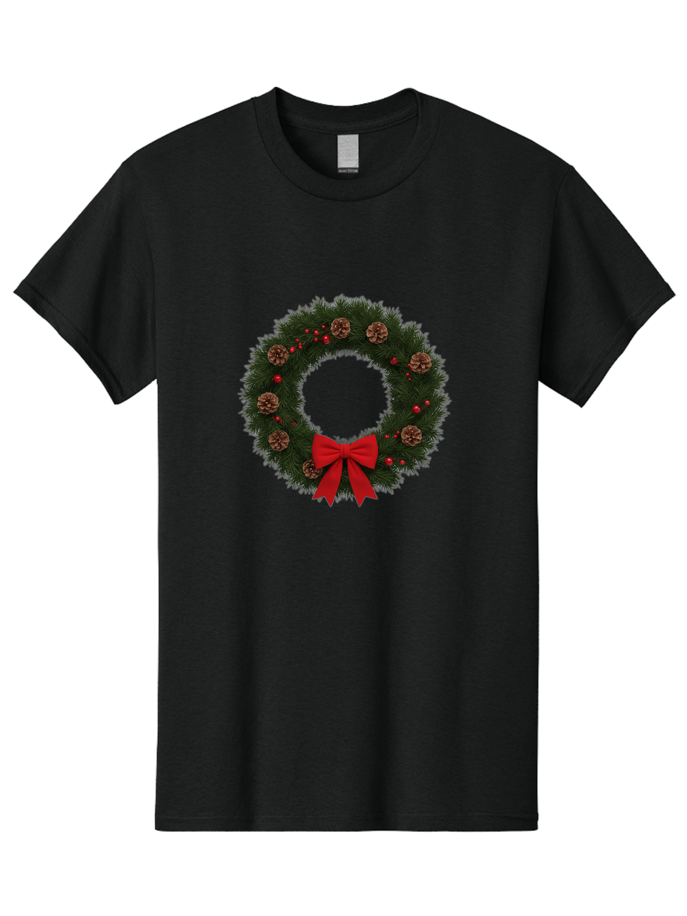 Christmas-Wreath-3 Men'S Graphic Tee, 100% Cotton, Comfortable Casual Summer Wear, Machine Washable, Christmas Wreath With Pinecones, Red Baubles, Red Bow, Festive Decorations, Holiday Decor, Evergreen Branches, Seasonal Theme, Bab756
