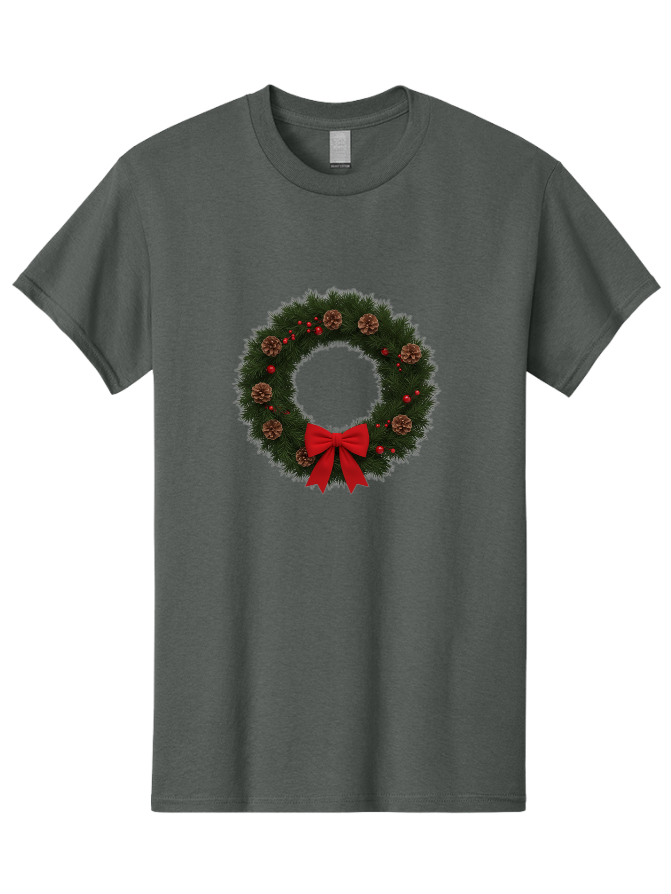 Christmas-Wreath-3 Men'S Graphic Tee, 100% Cotton, Comfortable Casual Summer Wear, Machine Washable, Christmas Wreath With Pinecones, Red Baubles, Red Bow, Festive Decorations, Holiday Decor, Evergreen Branches, Seasonal Theme, Bab756