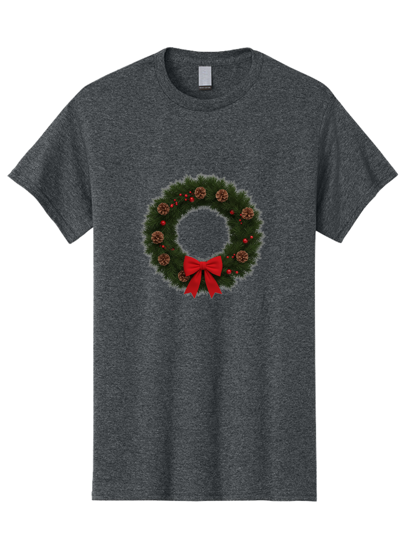 Christmas-Wreath-3 Men'S Graphic Tee, 100% Cotton, Comfortable Casual Summer Wear, Machine Washable, Christmas Wreath With Pinecones, Red Baubles, Red Bow, Festive Decorations, Holiday Decor, Evergreen Branches, Seasonal Theme, Bab756