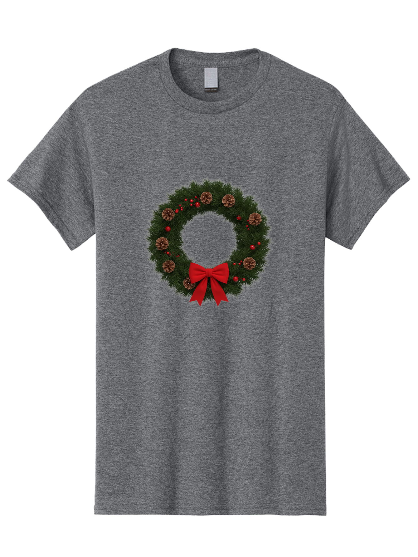 Christmas-Wreath-3 Men'S Graphic Tee, 100% Cotton, Comfortable Casual Summer Wear, Machine Washable, Christmas Wreath With Pinecones, Red Baubles, Red Bow, Festive Decorations, Holiday Decor, Evergreen Branches, Seasonal Theme, Bab756