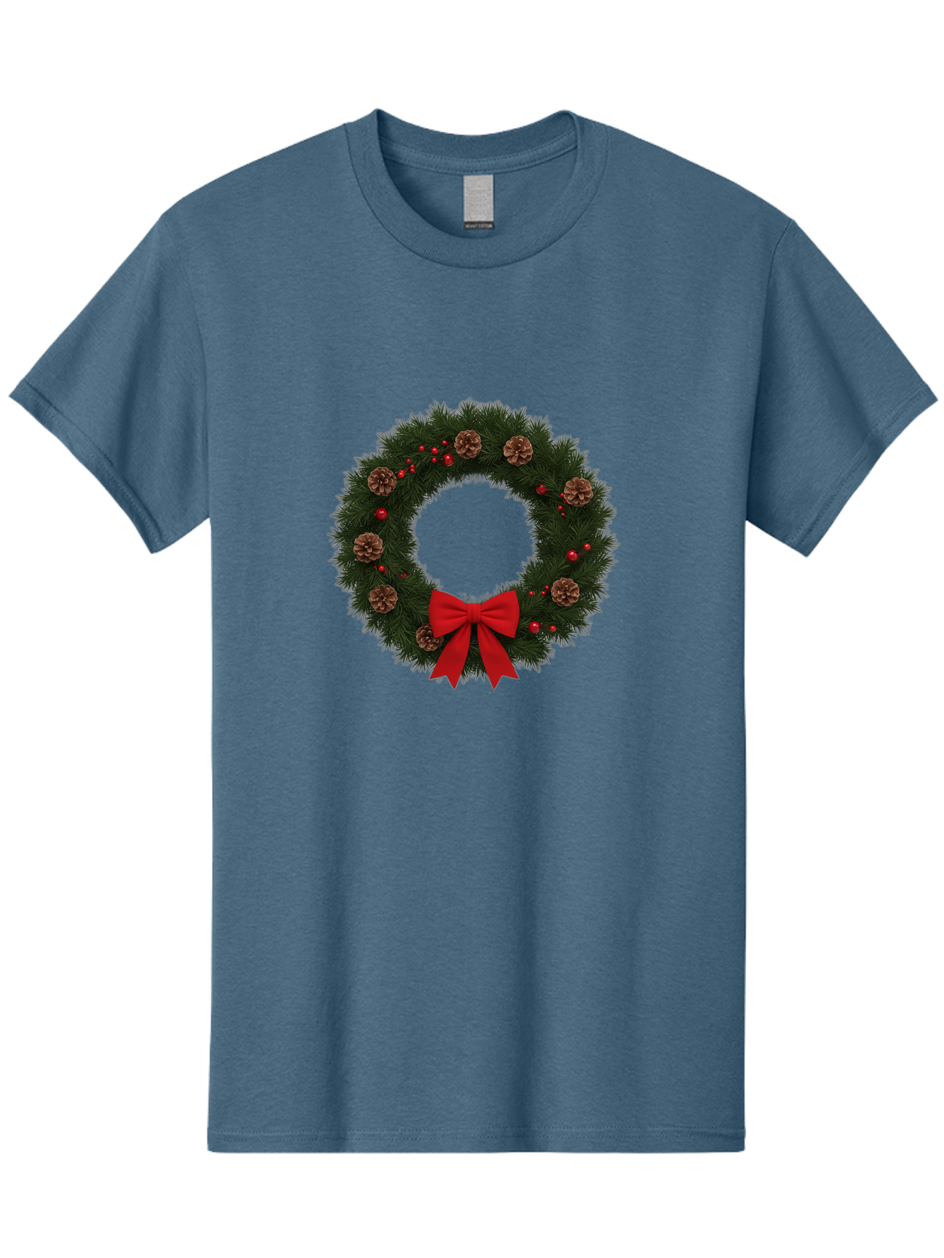 Christmas-Wreath-3 Men'S Graphic Tee, 100% Cotton, Comfortable Casual Summer Wear, Machine Washable, Christmas Wreath With Pinecones, Red Baubles, Red Bow, Festive Decorations, Holiday Decor, Evergreen Branches, Seasonal Theme, Bab756