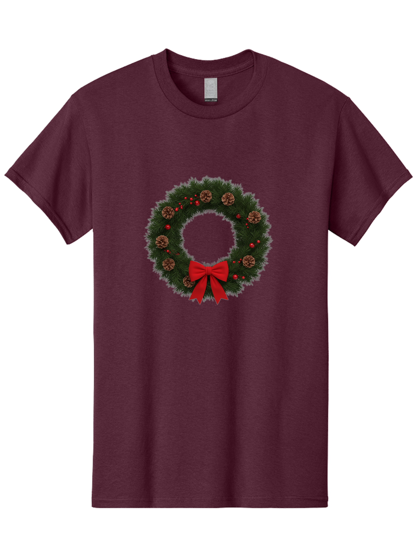Christmas-Wreath-3 Men'S Graphic Tee, 100% Cotton, Comfortable Casual Summer Wear, Machine Washable, Christmas Wreath With Pinecones, Red Baubles, Red Bow, Festive Decorations, Holiday Decor, Evergreen Branches, Seasonal Theme, Bab756